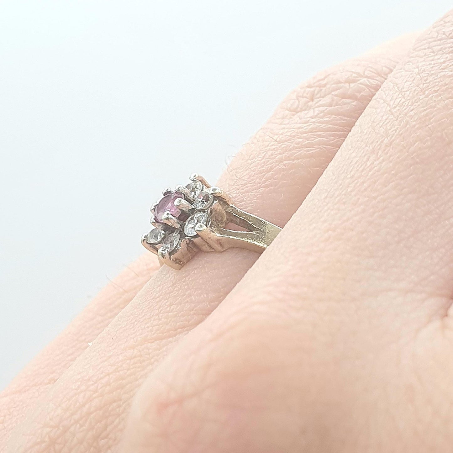Vintage Gold on Sterling Silver Ruby Ring Cluster CZ Border Genuine Red Gemstone 925 Flower Womens Jewelry Jewellery UK L.5 US 6
