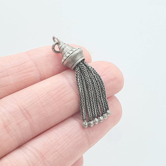 Antique Victorian Solid Silver Tassel Fob Pendant Albertina Charm Foxtail Necklace Mens Womens Jewellery Jewelry