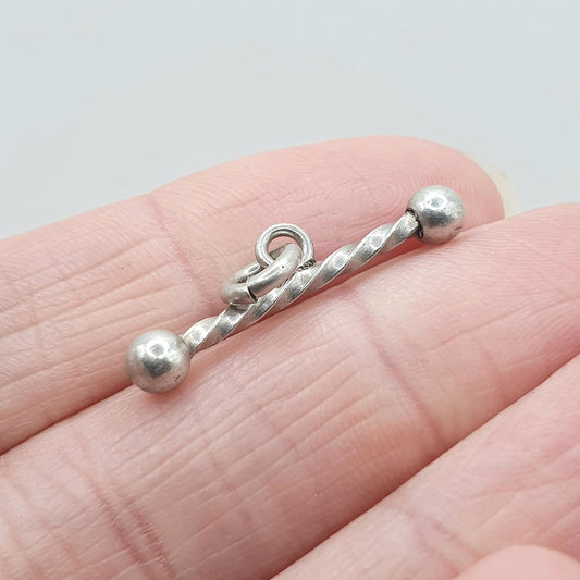 Antique Victorian Solid Silver T Bar Pendant Twisted Ball Ends Charm Vintage Womens Mens Jewelry Jewellery