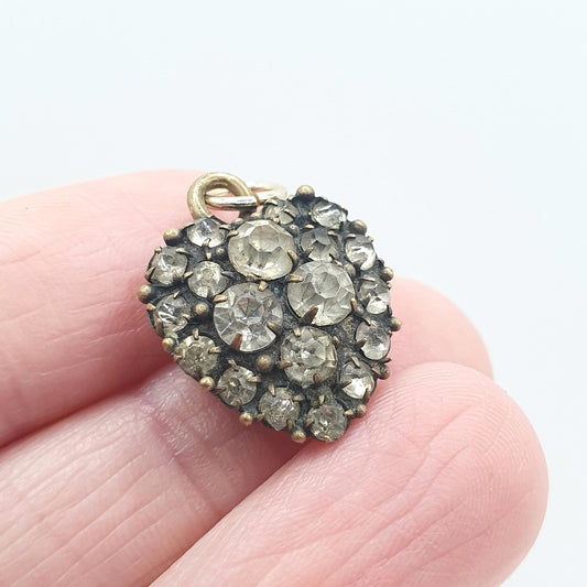 Antique Victorian Diamond Paste Puffer Heart Pendant Gold Tone Base Metal Necklace Sparkly Vintage Mens Womens Jewellery Jewelry