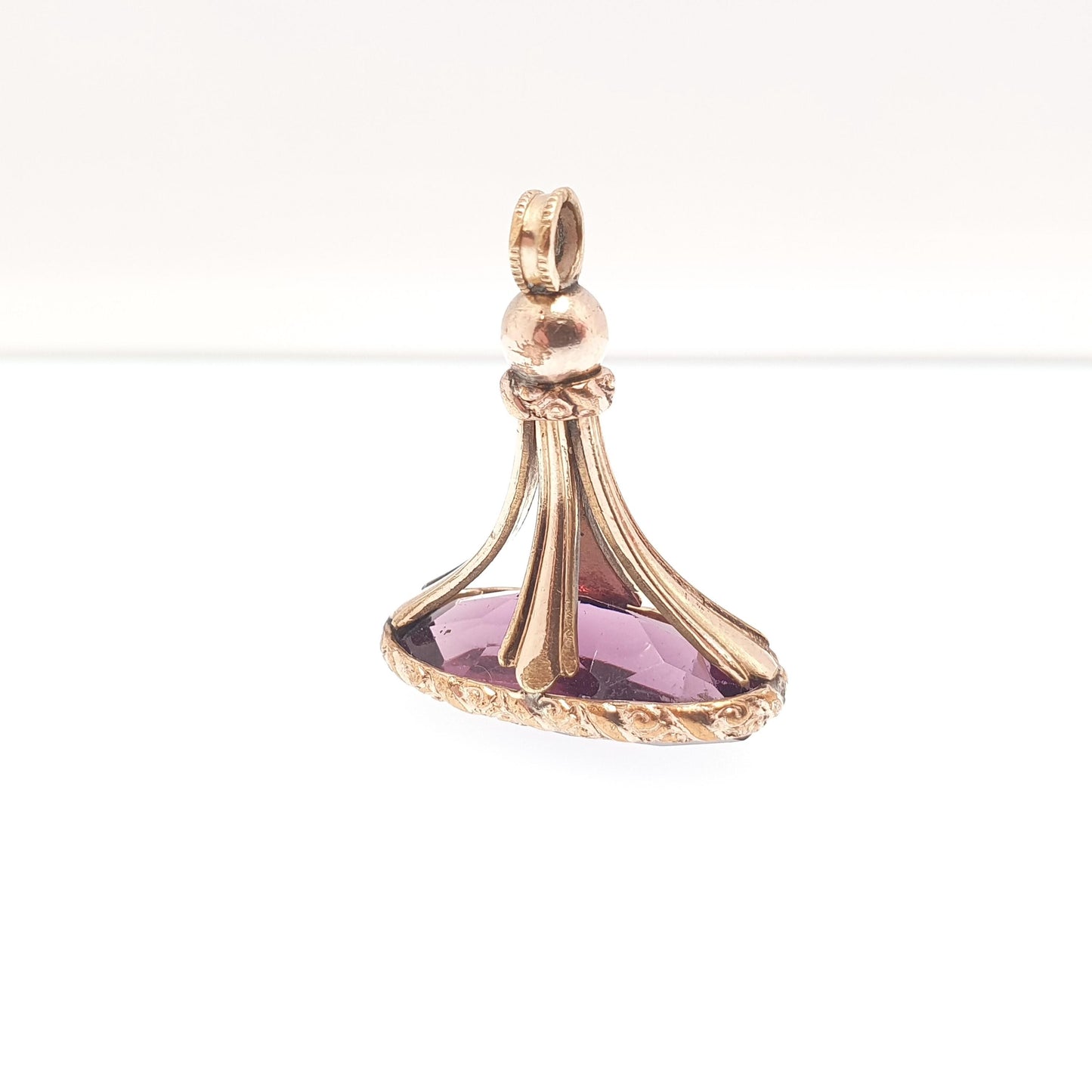 Antique Victorian Rolled Gold Amethyst Paste Fob Pendant Gold Filled Purple Glass Vintage Womens Jewellery Jewelry Charm