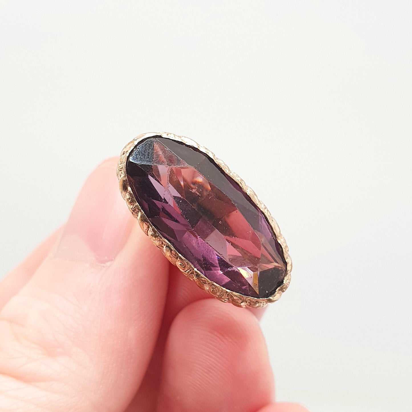 Antique Victorian Rolled Gold Amethyst Paste Fob Pendant Gold Filled Purple Glass Vintage Womens Jewellery Jewelry Charm