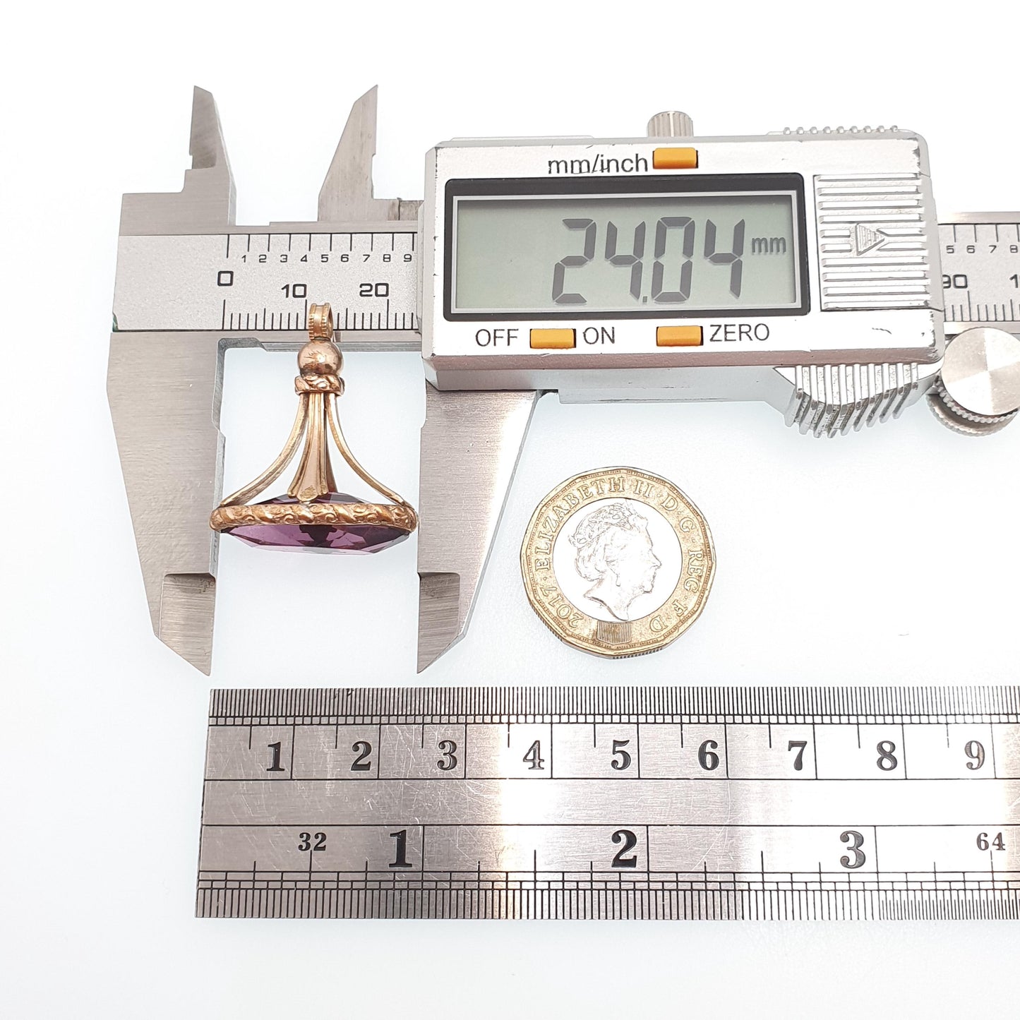 Antique Victorian Rolled Gold Amethyst Paste Fob Pendant Gold Filled Purple Glass Vintage Womens Jewellery Jewelry Charm