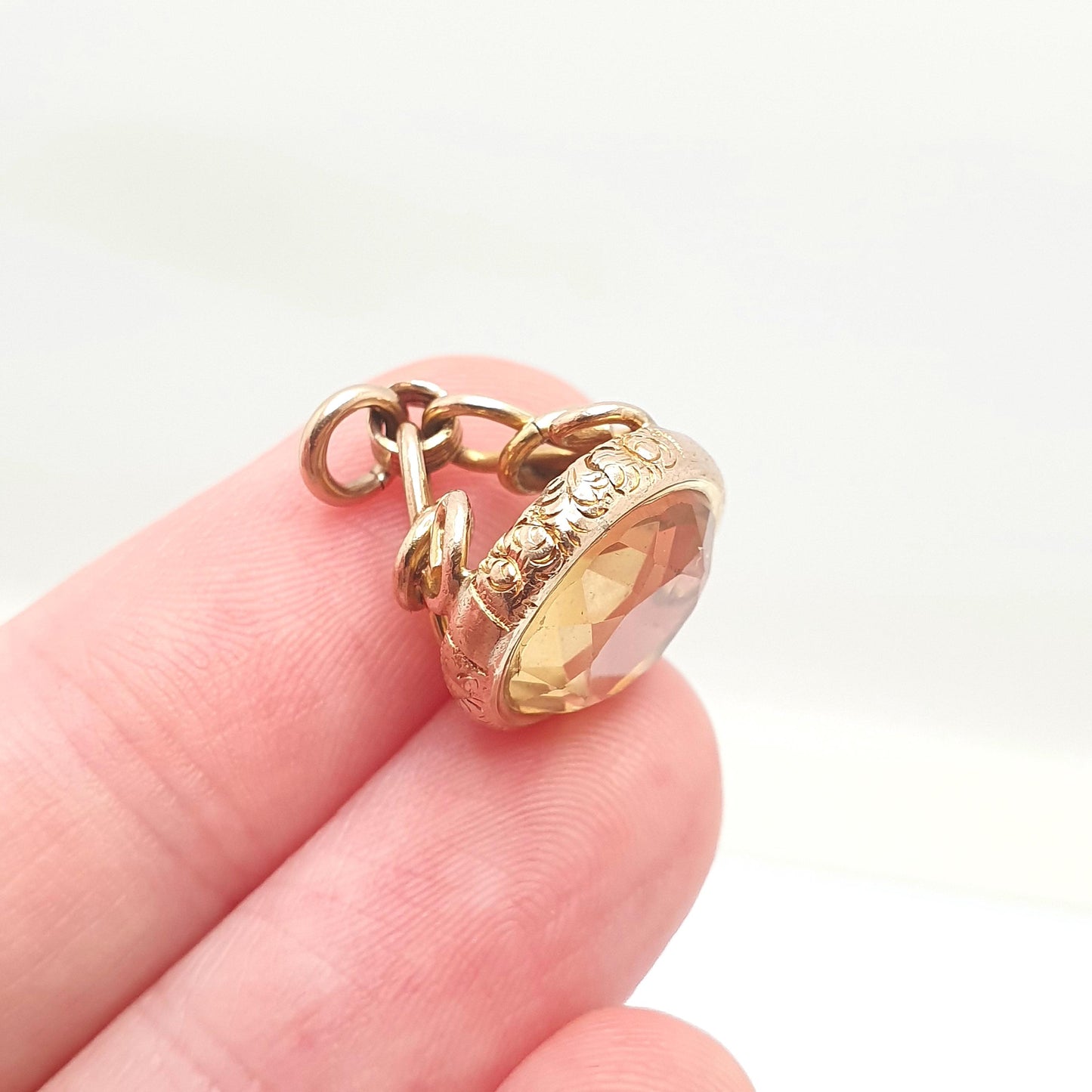 Antique 9ct 9k Gold Citrine Fob Pendant Necklace Victorian Natural Gemstone Albert Orange Quartz Solid 375 Vintage Jewellery Jewelry