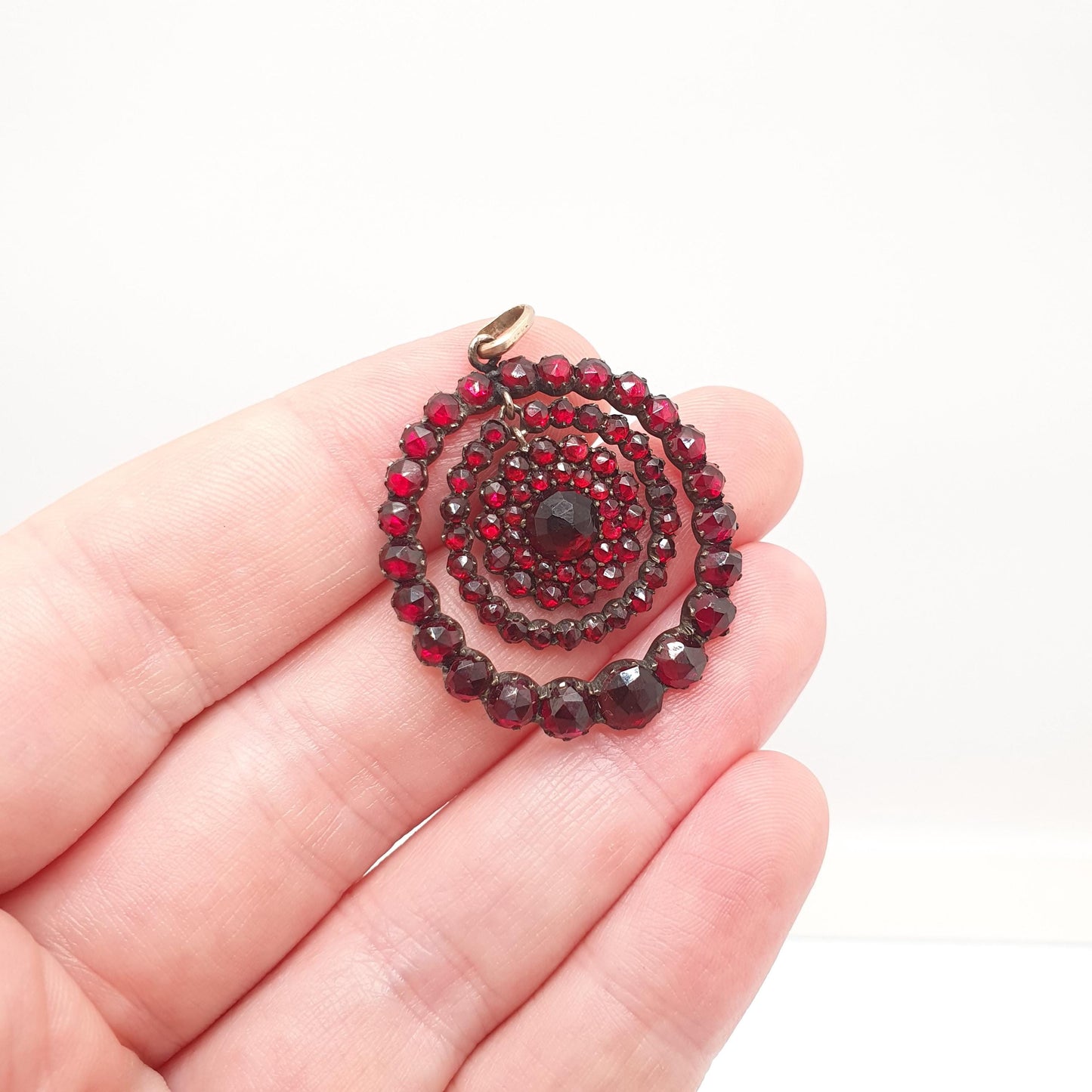 Antique Victorian Bohemian Garnet Pendant Necklace Rolled Gold Filled Crescent Renaissance Revival Vintage Jewelry Jewellery