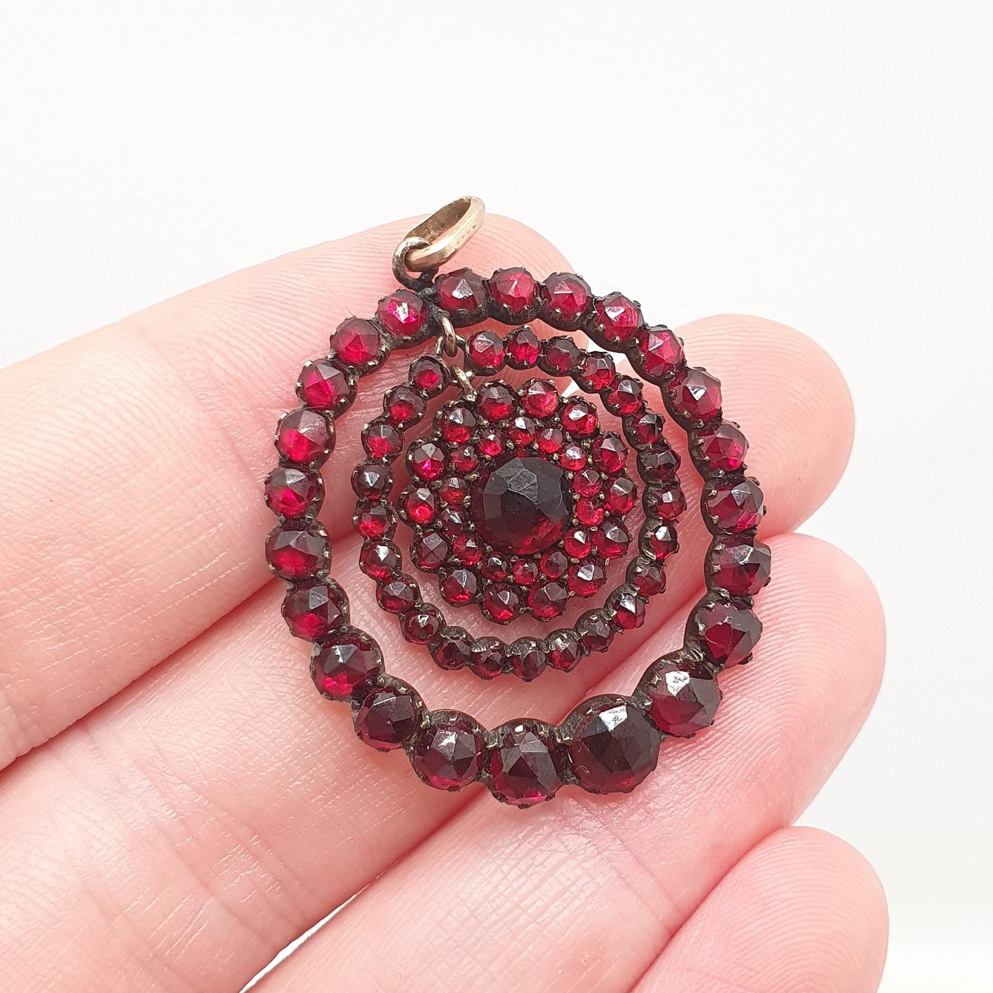 Antique Victorian Bohemian Garnet Pendant Necklace Rolled Gold Filled Crescent Renaissance Revival Vintage Jewelry Jewellery