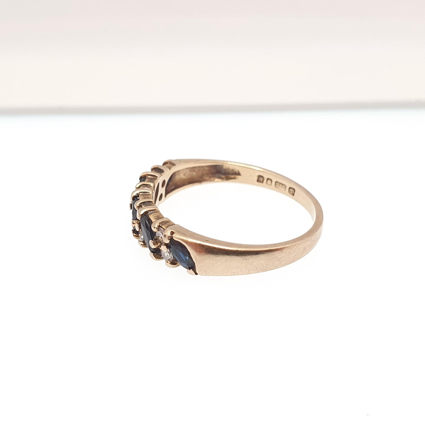 Vintage 9k Gold Diamond & Sapphire Ring Marquise Cut Solid 9ct 375 Hallmark Genuine Gemstone Womens Jewelry Jewellery