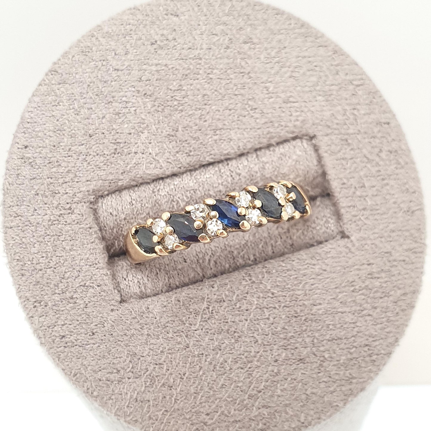 Vintage 9k Gold Diamond & Sapphire Ring Marquise Cut Solid 9ct 375 Hallmark Genuine Gemstone Womens Jewelry Jewellery