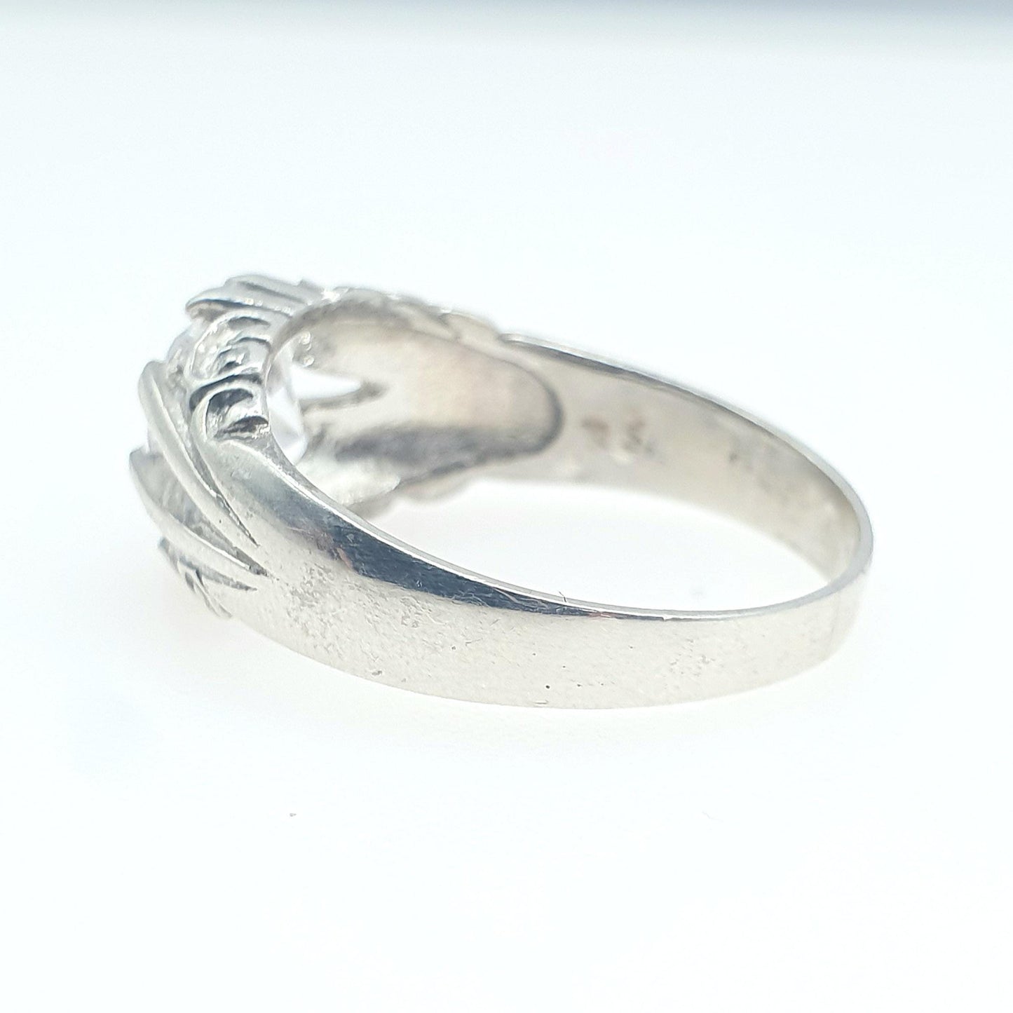 Vintage Solid Silver CZ Gypsy Ring Solitaire Round Cut Sparkly White Gemstone Large Retro Womens Mens Jewellery Jewelry UK U.5 US 10.25