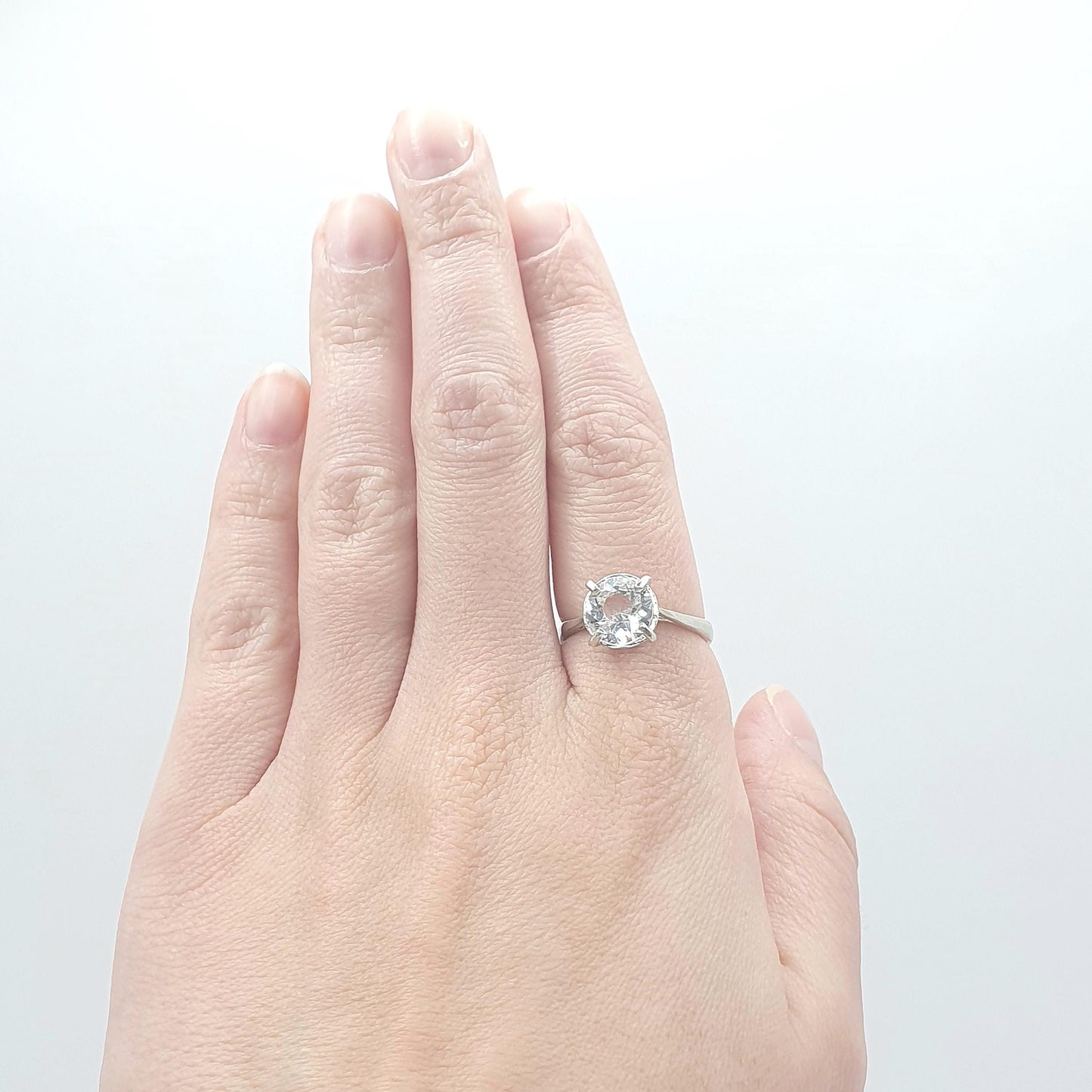Vintage Sterling Silver White Crystal Solitaire Ring Cocktail Retro Solid 925 Jewellery Jewelry UK Q.5 or US 8.25