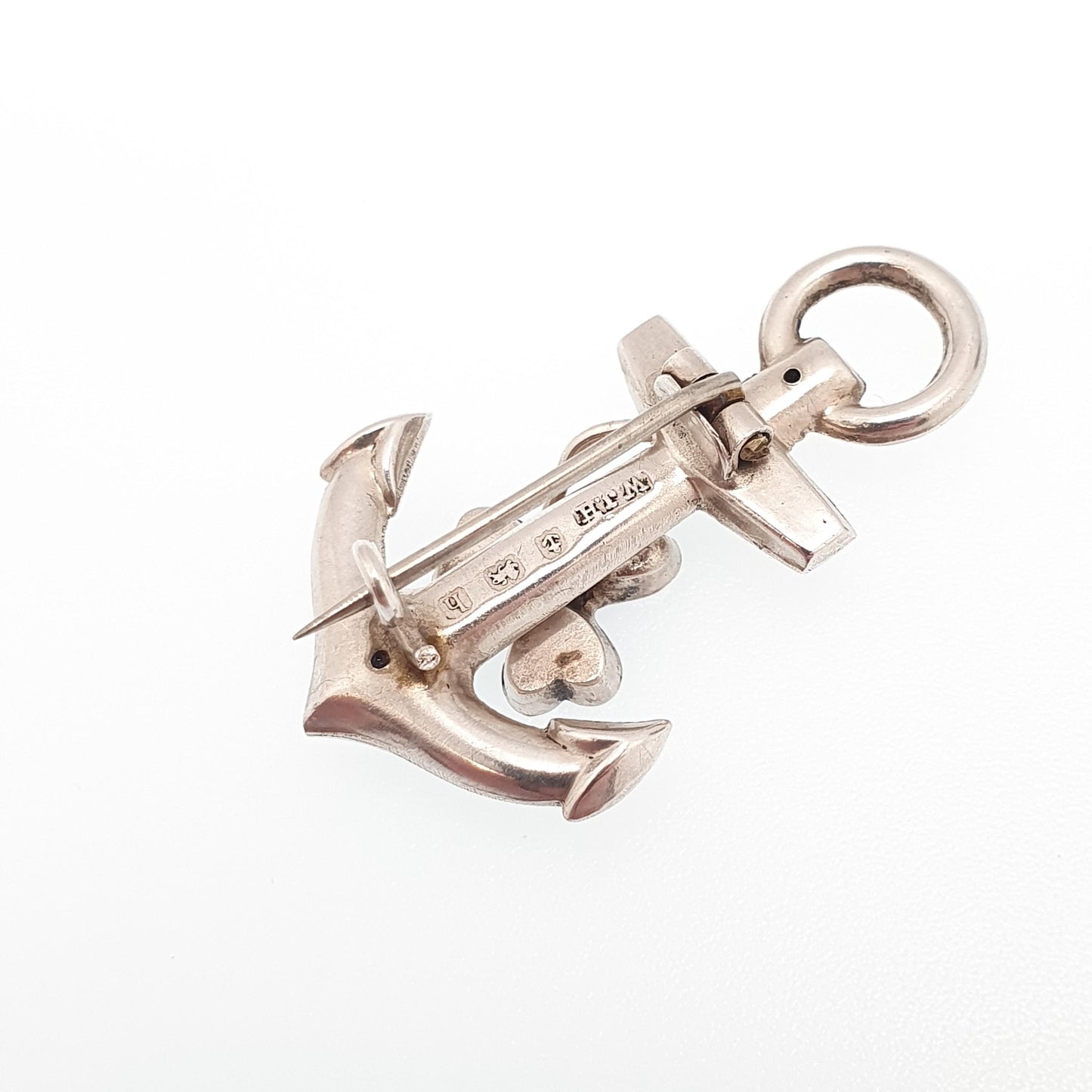 Antique Sterling Silver Clover & Anchor Brooch Pin Connemara Marble Hope Luck Sailing Boat Ship Jewelry Jewellery Vintage