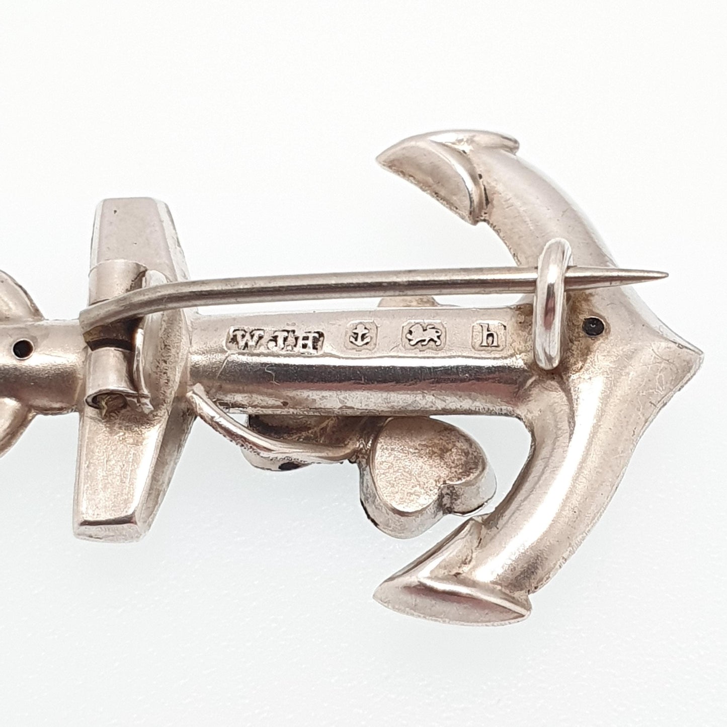 Antique Sterling Silver Clover & Anchor Brooch Pin Connemara Marble Hope Luck Sailing Boat Ship Jewelry Jewellery Vintage