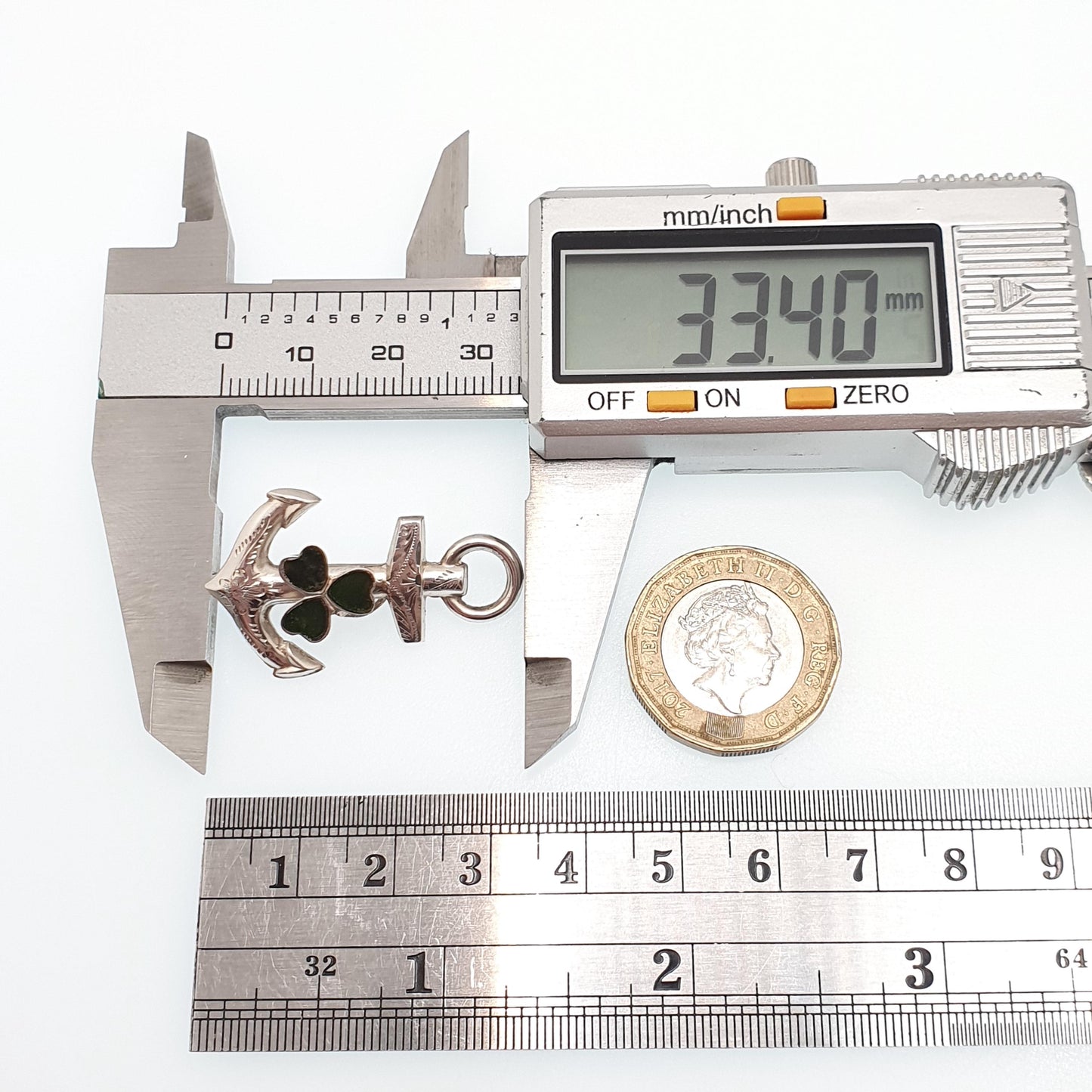 Antique Sterling Silver Clover & Anchor Brooch Pin Connemara Marble Hope Luck Sailing Boat Ship Jewelry Jewellery Vintage