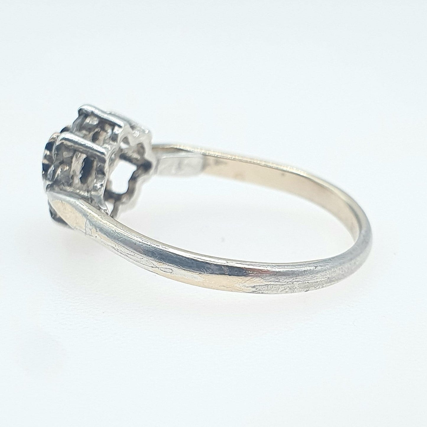 Vintage Sterling Silver Sapphire Cluster Ring Gold Vermeil CZ Border Sparkly Retro Womens Jewellery Jewelry UK N US6.75