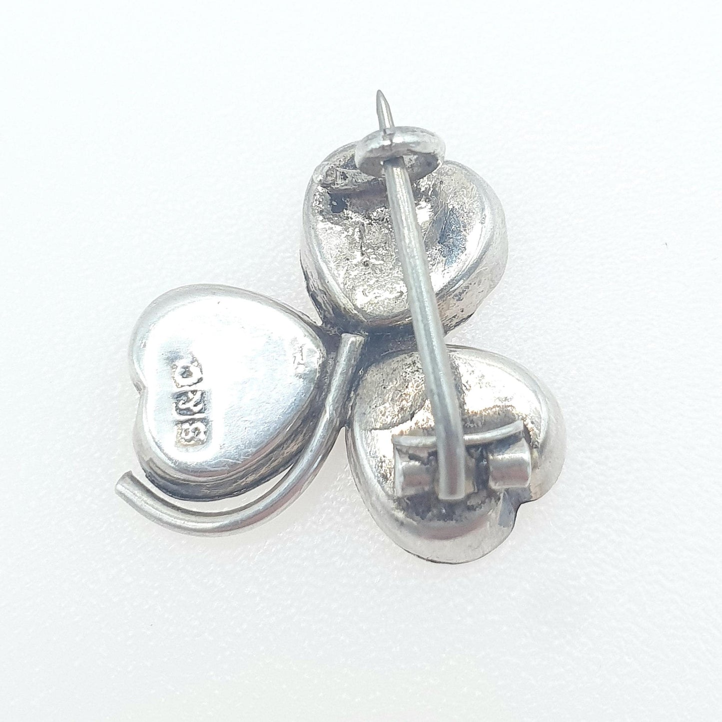 Antique Solid Silver Connemara Marble Clover Brooch Pin Irish Lucky Gift Celtic Jewelry Jewellery Mens Womens Unisex