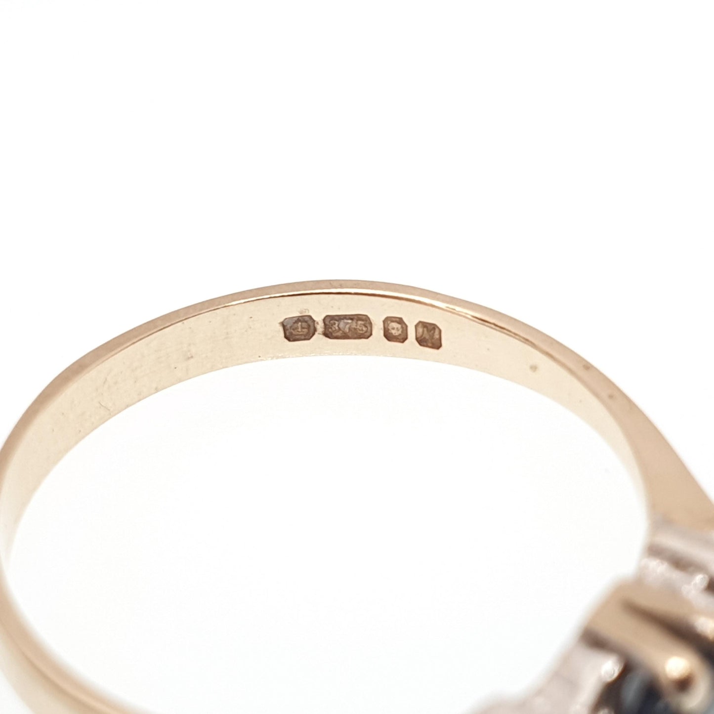 Vintage Diamond & Sapphire 9kt Gold Ring Solid 9ct 9k Marquise Cut Blue Gemstone Stacker Stacking Jewelry Jewellery