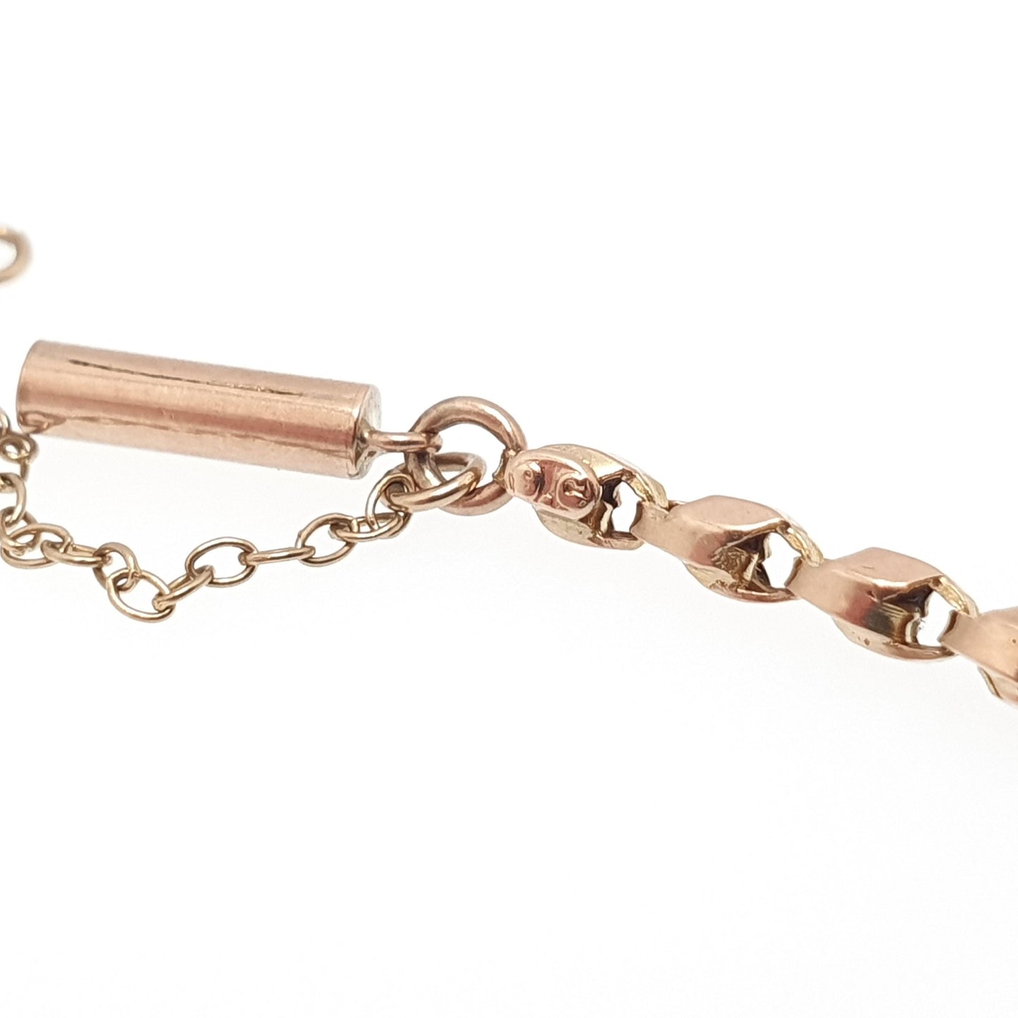 Antique Victorian 9ct 9k Rose Gold Tulip Link Chain Necklace Wheat Style Solid 9kt 66cm 25.9" 8.28g Vintage Jewelry Jewellery