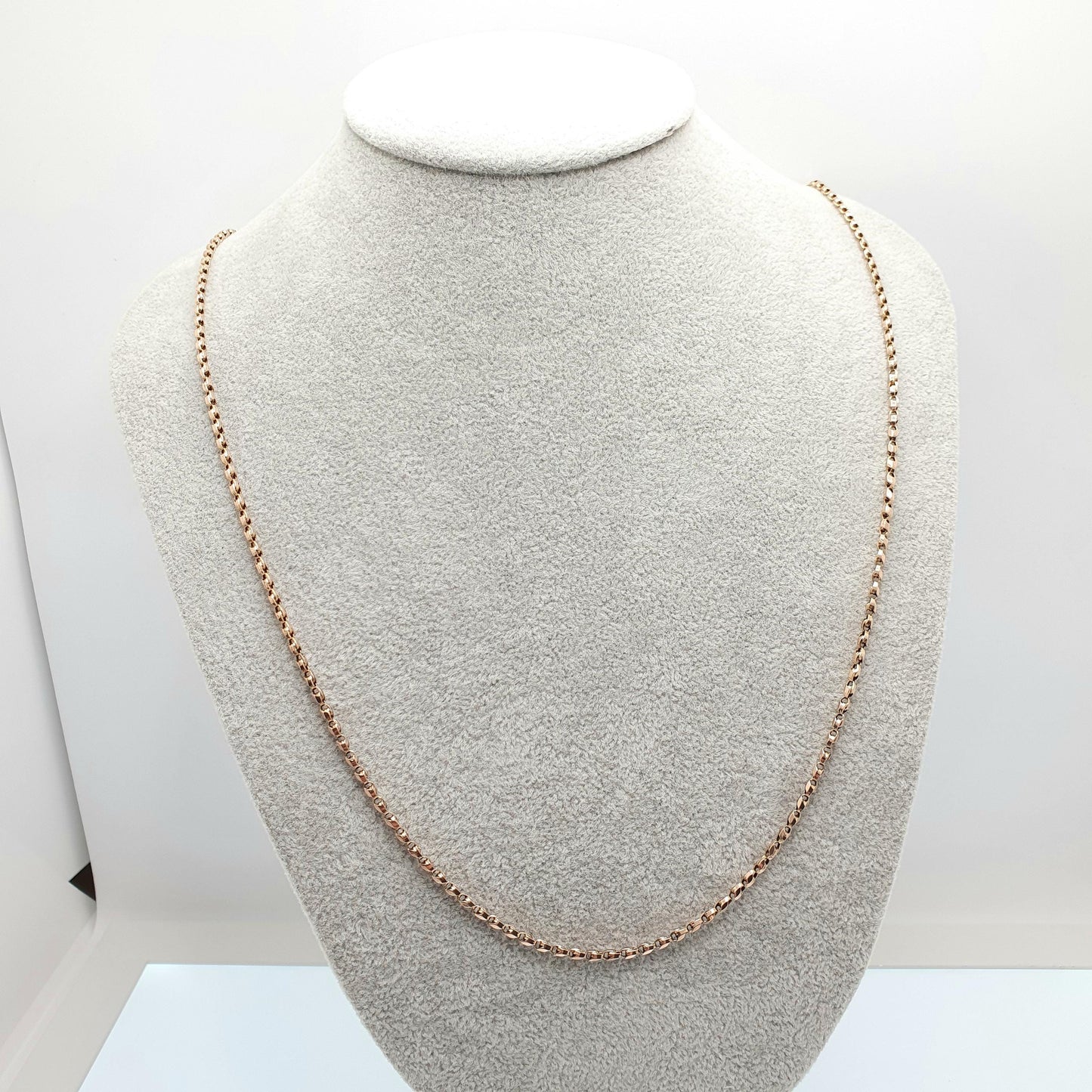 Antique Victorian 9ct 9k Rose Gold Tulip Link Chain Necklace Wheat Style Solid 9kt 66cm 25.9" 8.28g Vintage Jewelry Jewellery