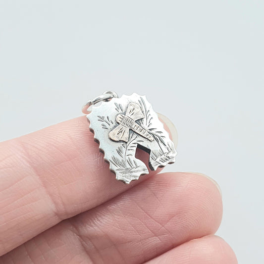 Antique Victorian Solid Silver Dragon Fly Pendant Gold Highlight Insect Bug Vintage Jewelry Jewellery Womens Mens