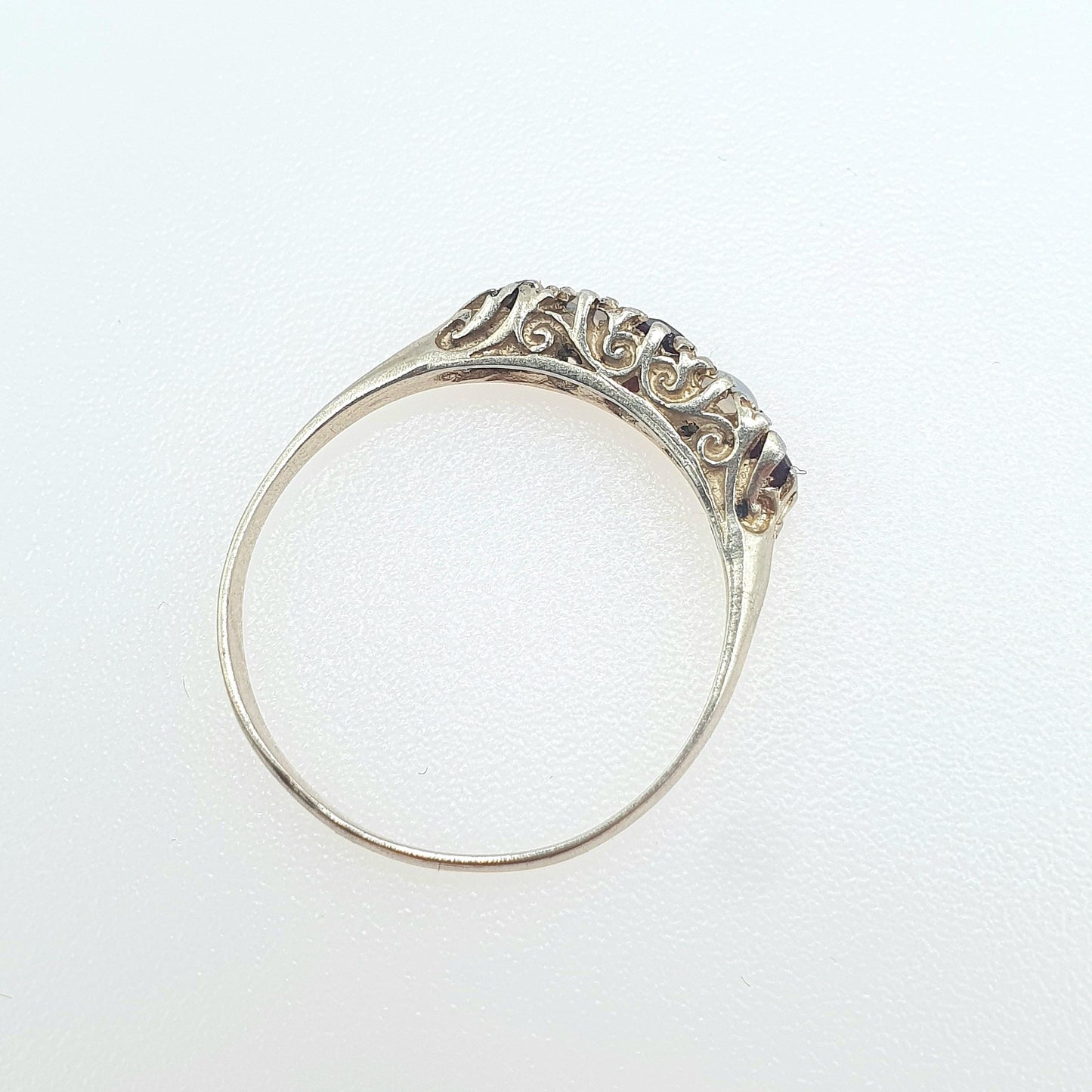 Vintage Gold on Sterling Silver Opal and Garnet Ring Gypsy 5 Stone Sparkly Retro Womens Girls Jewelry Jewellery