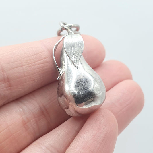 Vintage Sterling Silver Pear Pendant Kitsch Necklace Fruit Retro Solid 925 Cute Jewellery Jewelry