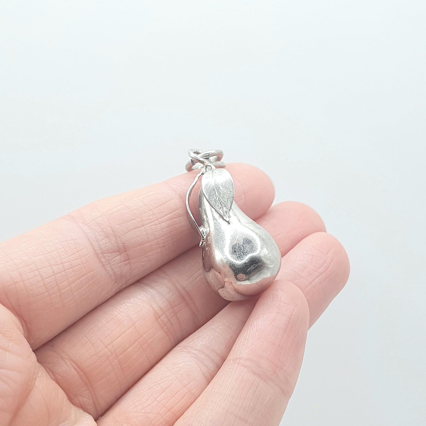 Vintage Sterling Silver Pear Pendant Kitsch Necklace Fruit Retro Solid 925 Cute Jewellery Jewelry