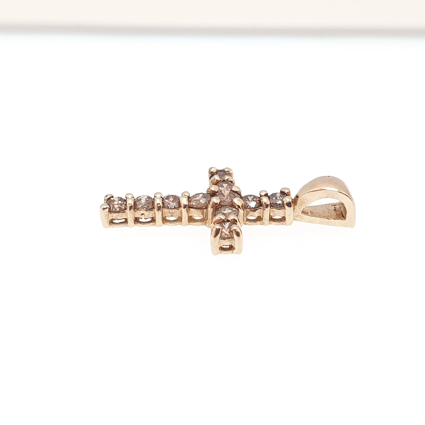 Vintage 9ct Gold Champagne Diamond Cross Crucifix Pendant Brown Diamonds Solid 9k 9kt 375 Necklace Retro Jewelry
