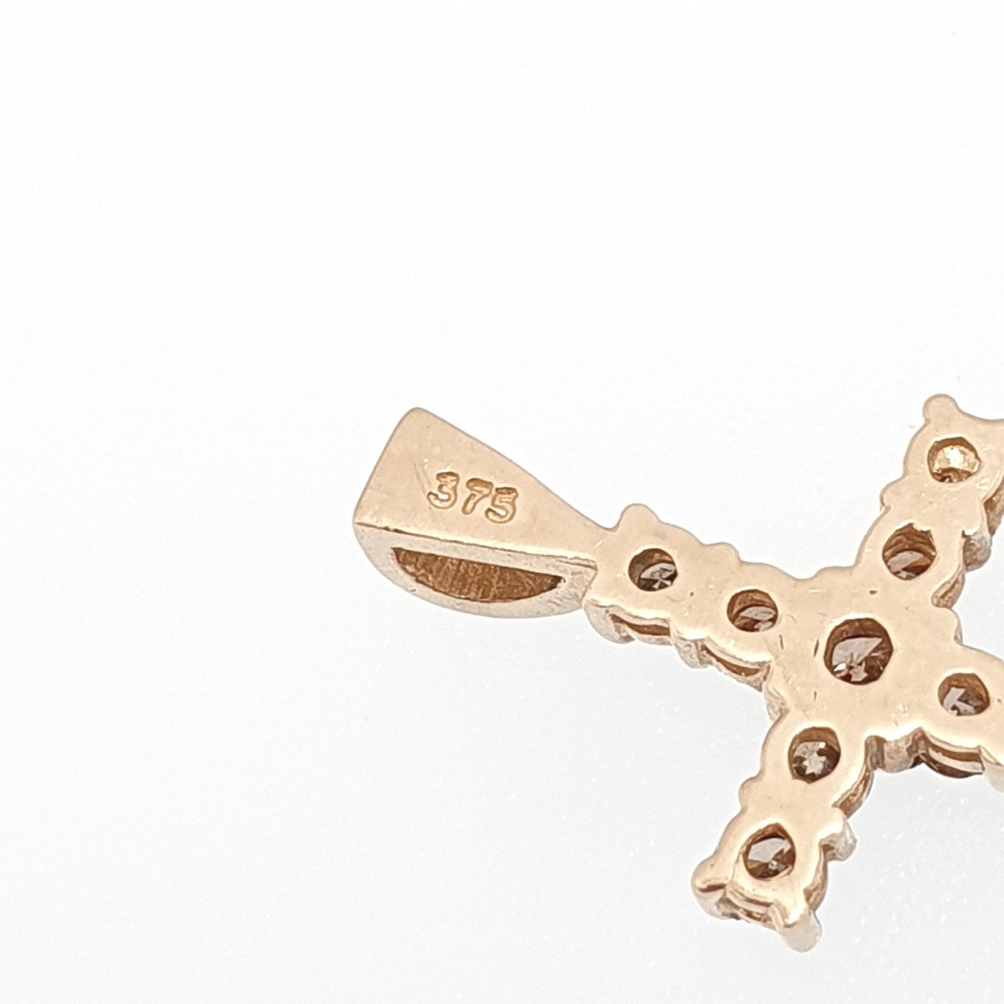 Vintage 9ct Gold Champagne Diamond Cross Crucifix Pendant Brown Diamonds Solid 9k 9kt 375 Necklace Retro Jewelry