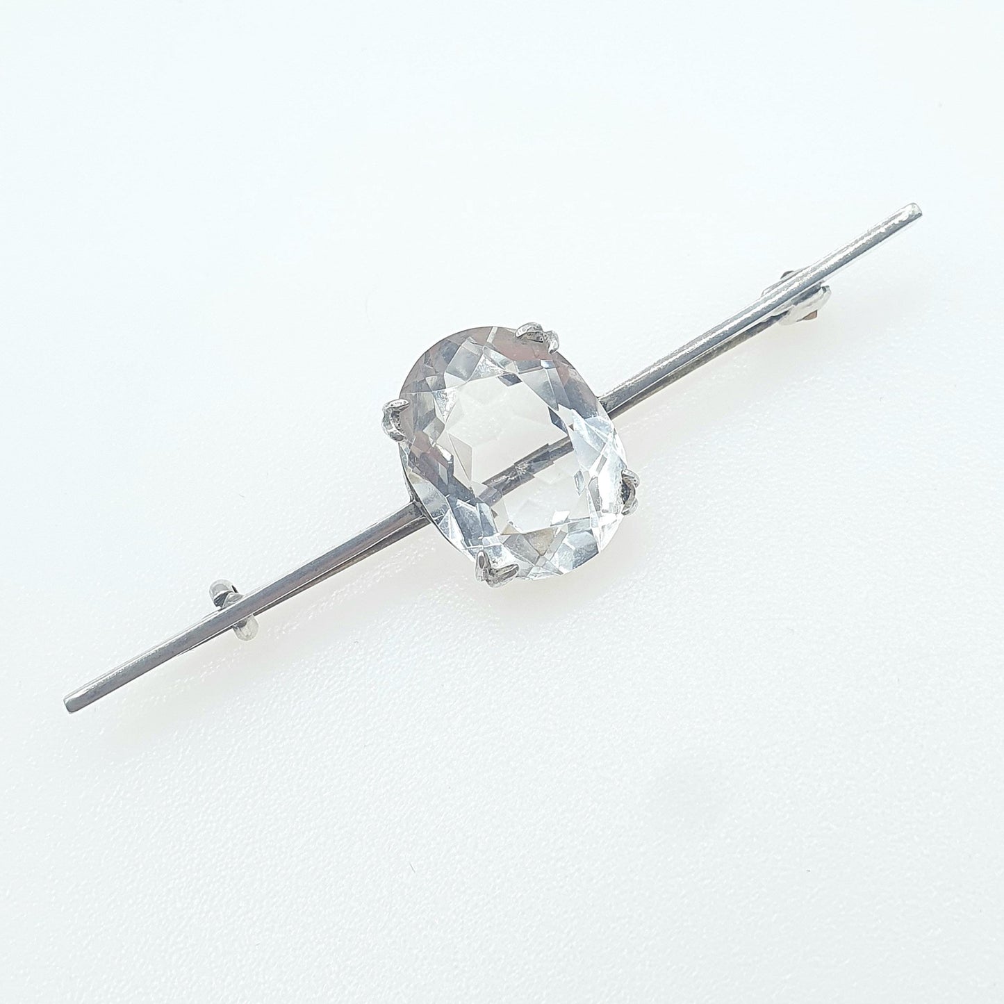 Antique Solid Silver Rock Crystal Quartz Brooch Oval Cut Genuine White Gemstone Womens Jewelry Jewellery Vintage