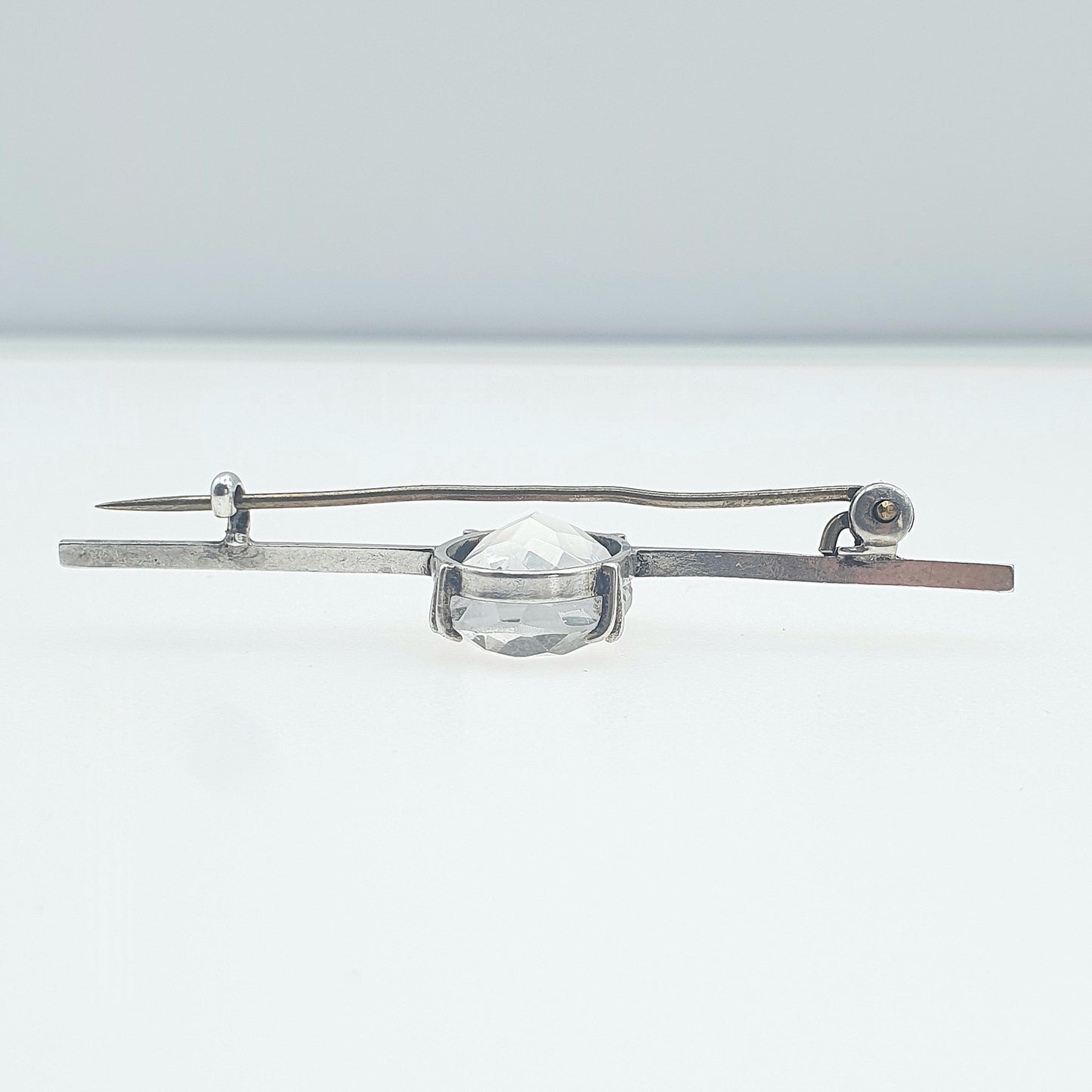 Antique Solid Silver Rock Crystal Quartz Brooch Oval Cut Genuine White Gemstone Womens Jewelry Jewellery Vintage