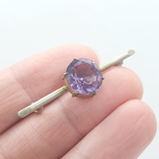 Antique Victorian Natural Amethyst Brooch Pin Round Cut Gold Gilt Base Metal Vintage 1800s Lilac Purple Womens Jewelry