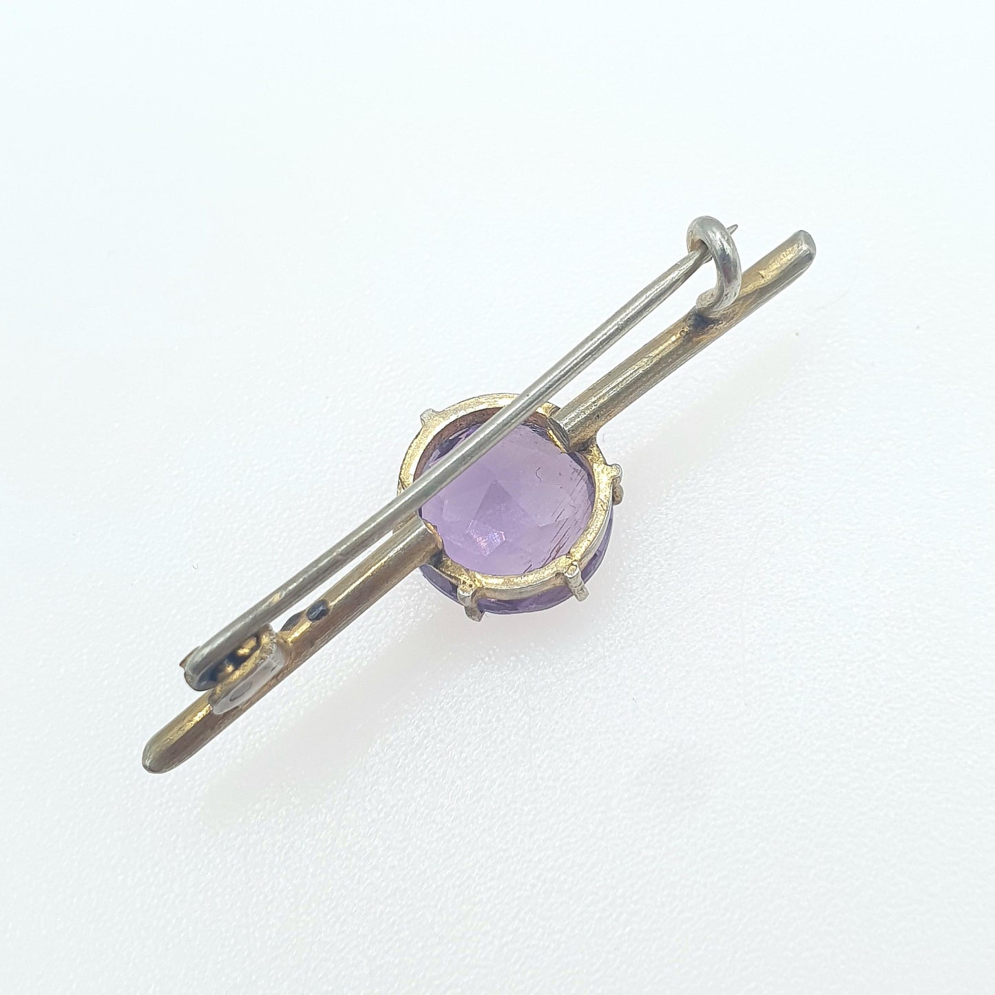 Antique Victorian Natural Amethyst Brooch Pin Round Cut Gold Gilt Base Metal Vintage 1800s Lilac Purple Womens Jewelry