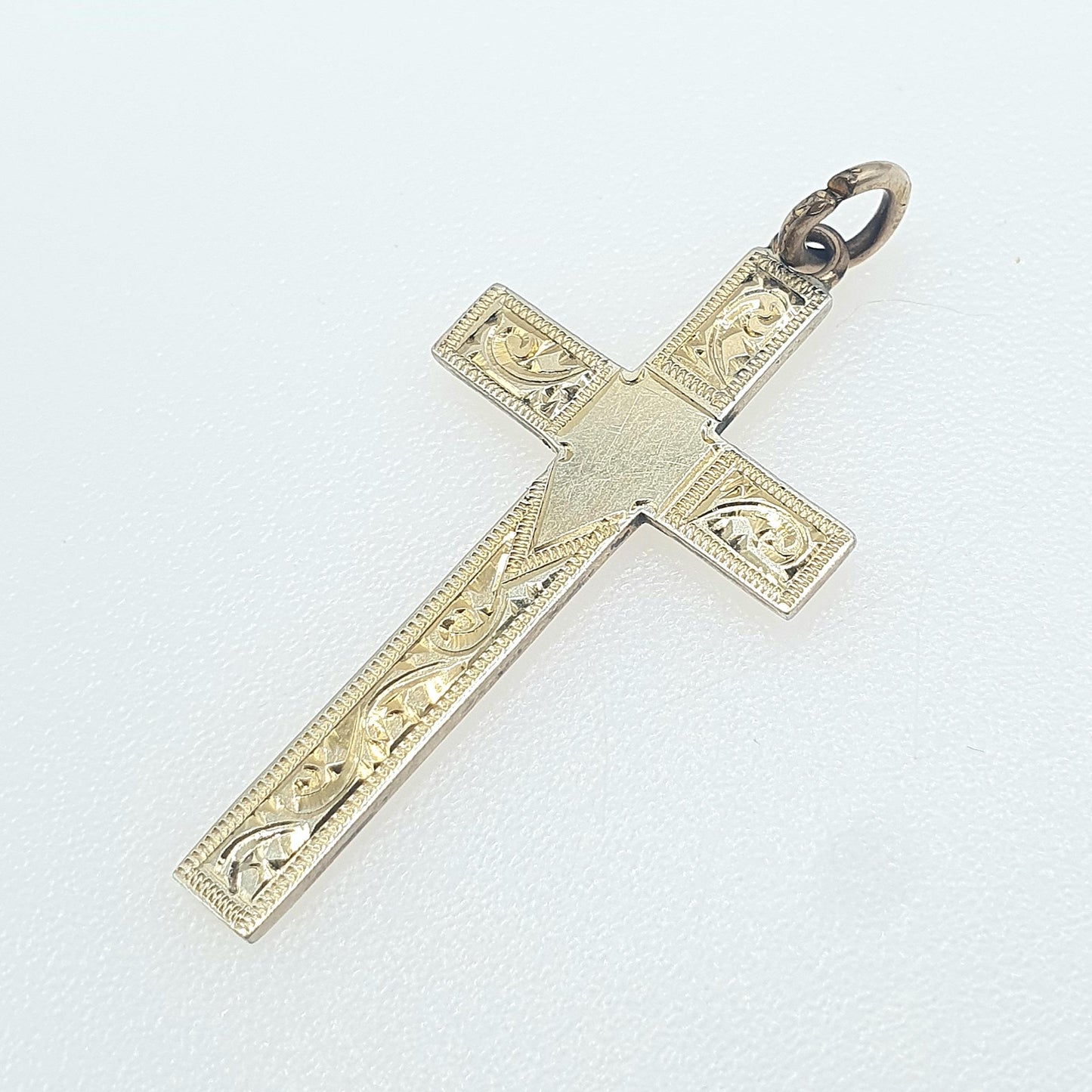 Antique 9ct Gold Front Solid Silver Crucifix Cross Pendant Hand Engraved Catholic Christian Religious Mens Womens Jewelry Jewellery