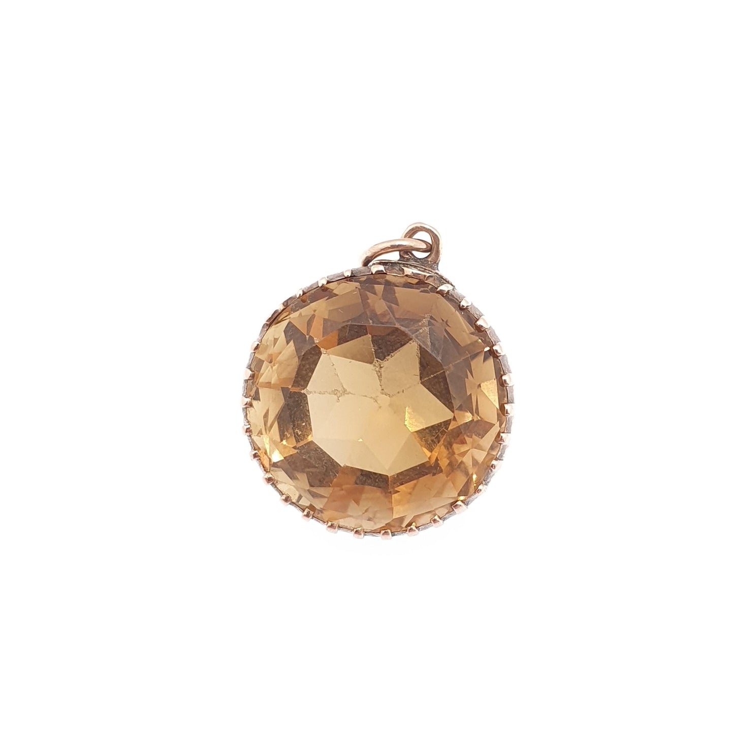 Antique 9ct 9k Gold Citrine Pendant Necklace Victorian Natural Gemstone Round Cut Large Dark Orange Quartz Vintage Jewellery Jewelry