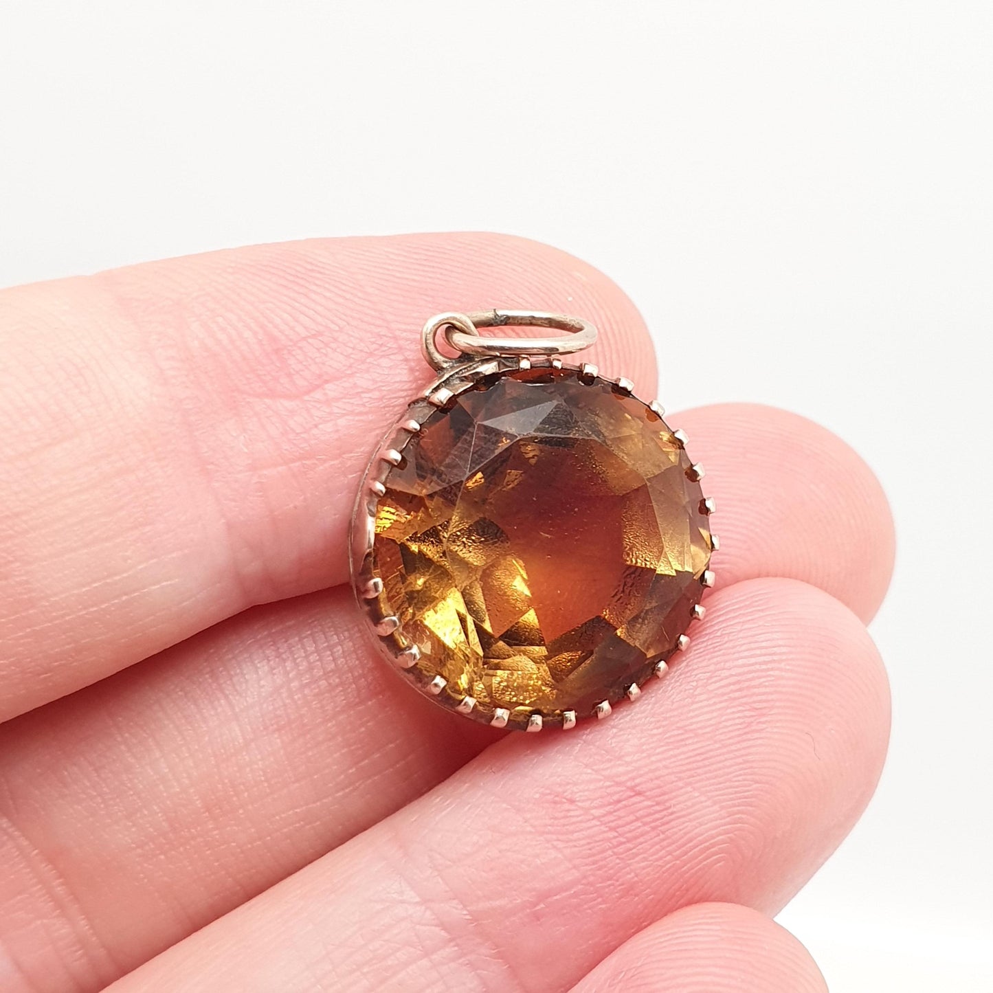Antique 9ct 9k Gold Citrine Pendant Necklace Victorian Natural Gemstone Round Cut Large Dark Orange Quartz Vintage Jewellery Jewelry