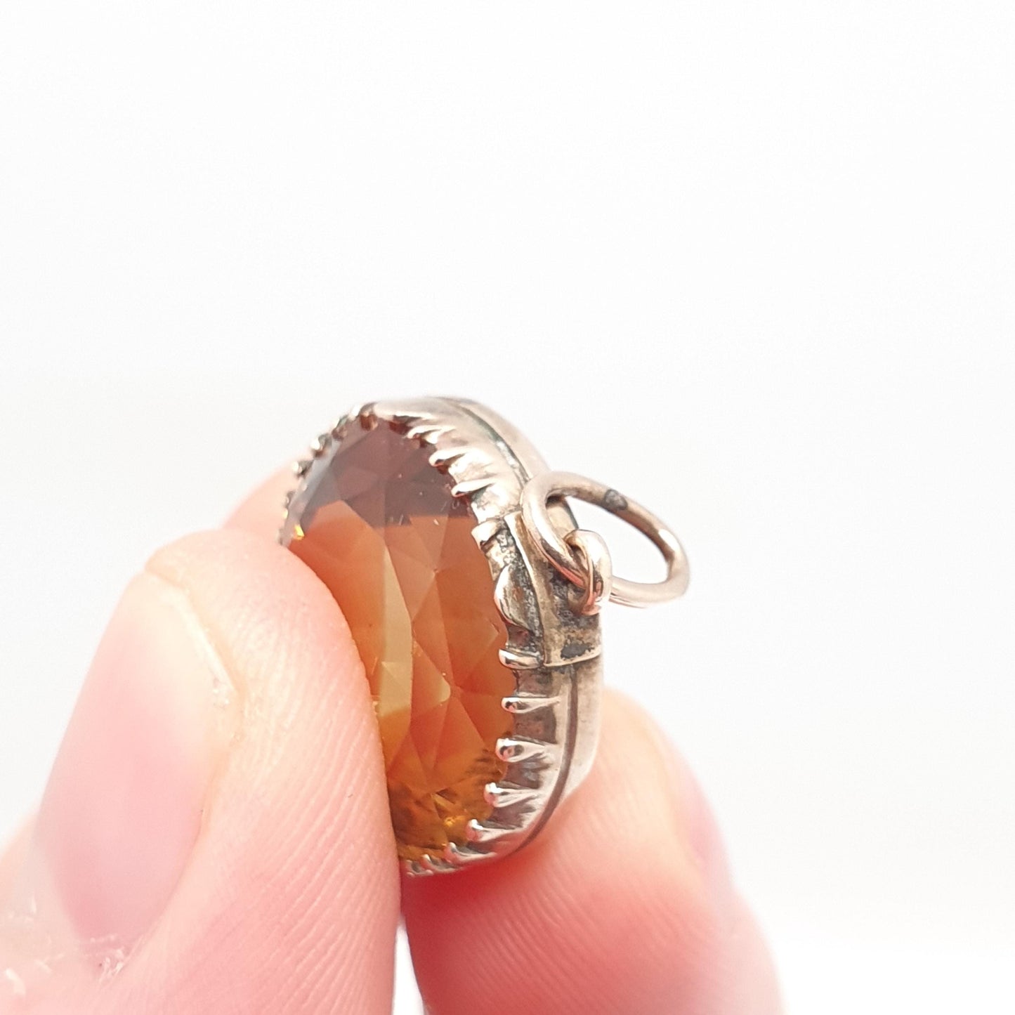 Antique 9ct 9k Gold Citrine Pendant Necklace Victorian Natural Gemstone Round Cut Large Dark Orange Quartz Vintage Jewellery Jewelry