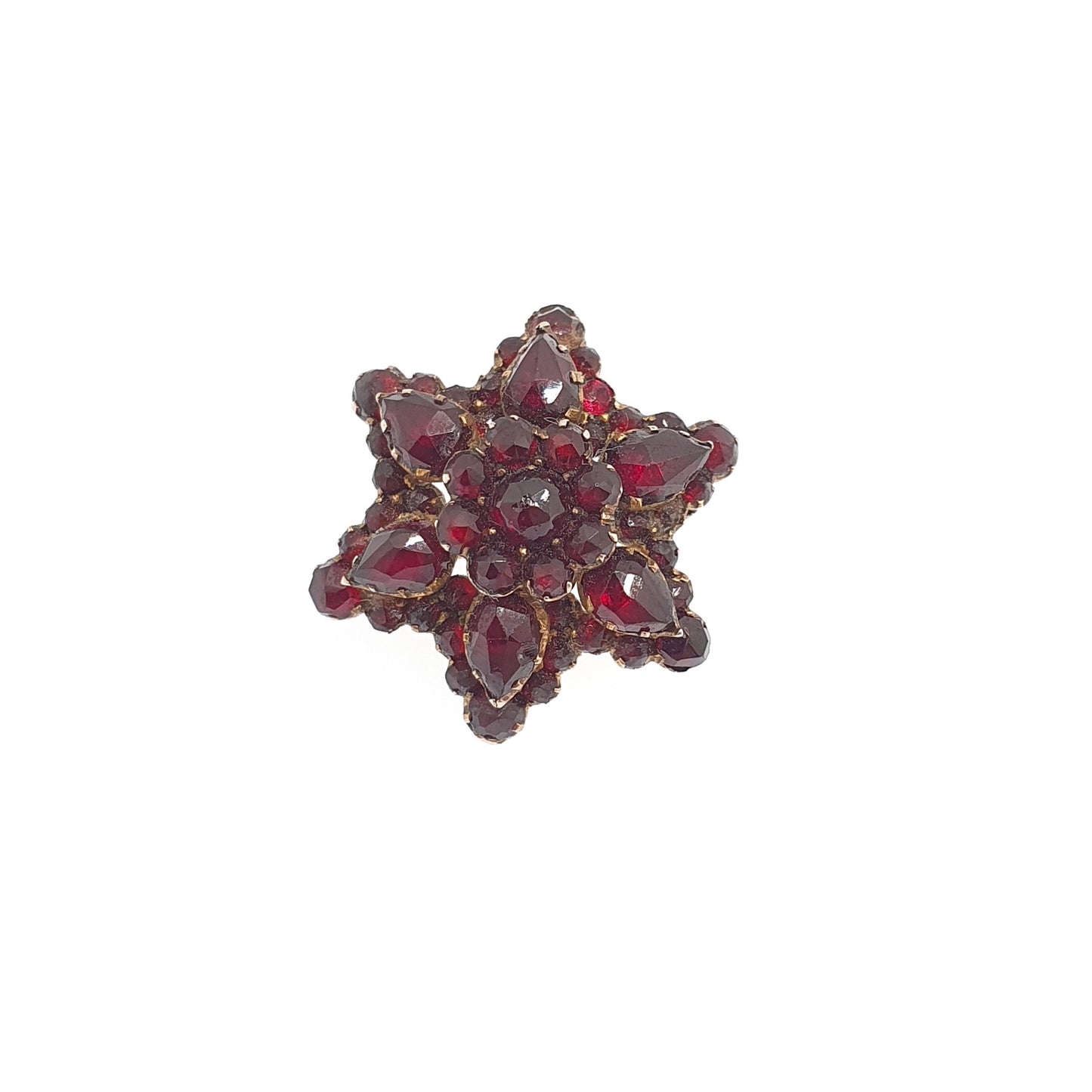 Antique Victorian Bohemian Garnet Star Brooch Pin Starburst Rolled Gold Renaissance Revival 1800s Pyrope Vintage Womens Jewelry Jewellery