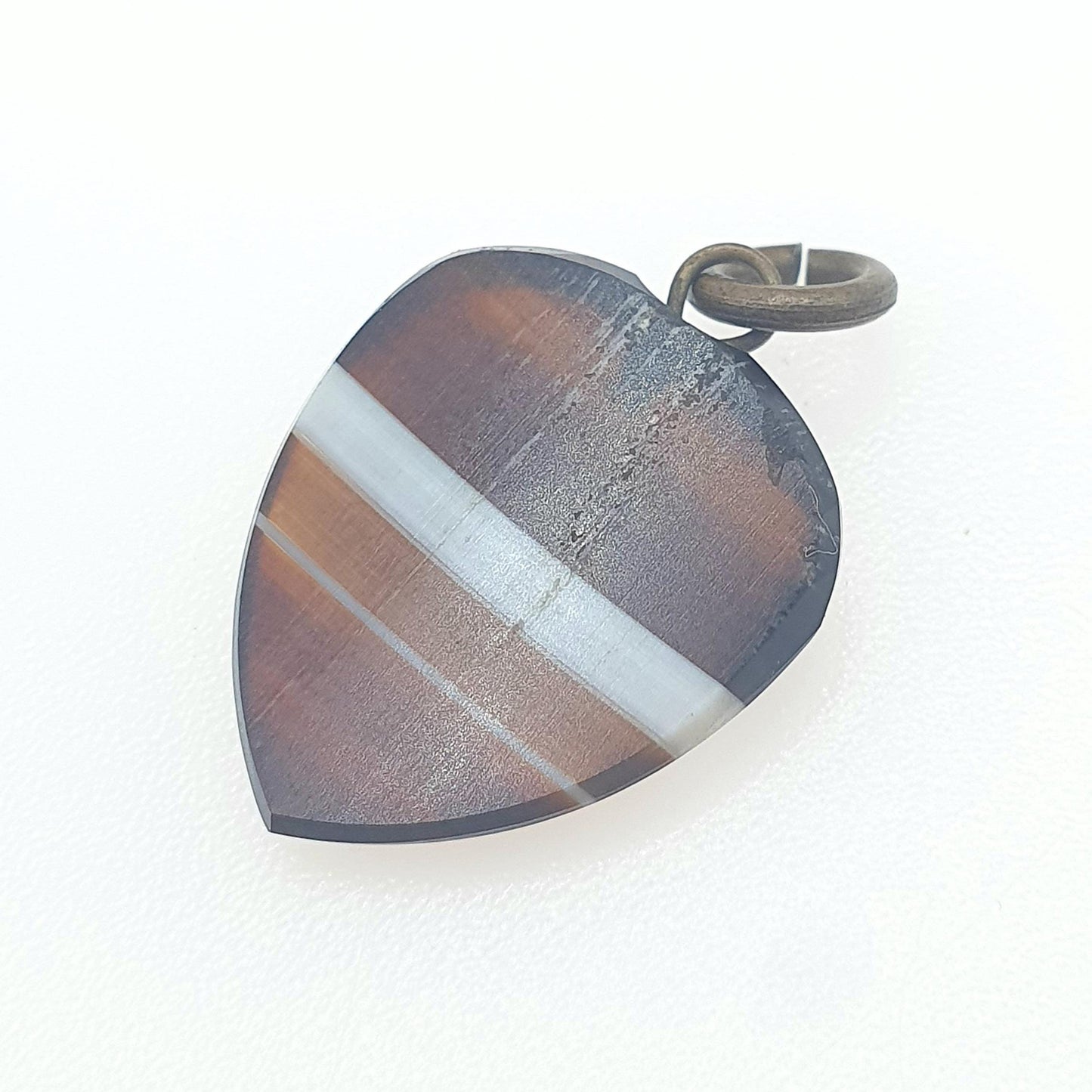 Antique Victorian Humbug Agate Heart Pendant Veined Striped Quartz Gemstone Love Vintage Jewellery Necklace Jewelry