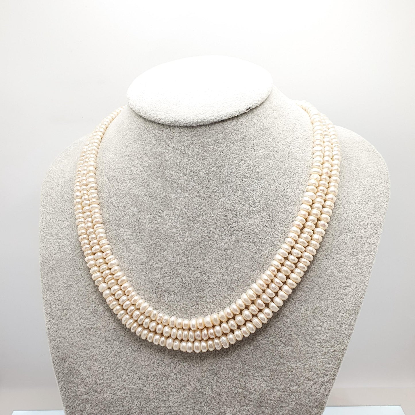 Antique Solid Silver Freshwater Pearl Necklace Large Carnelian Clasp Triple Strand Three Genuine Pearls Vintage Jewelry