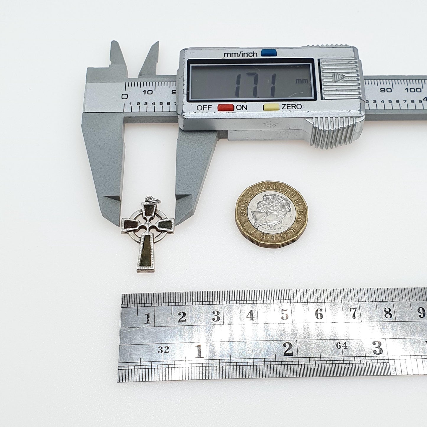 Antique Solid Silver Celtic Cross Connemara Marble Pendant Gaelic Irish Necklace Jewelry Jewellery Womens Mens Crucifix