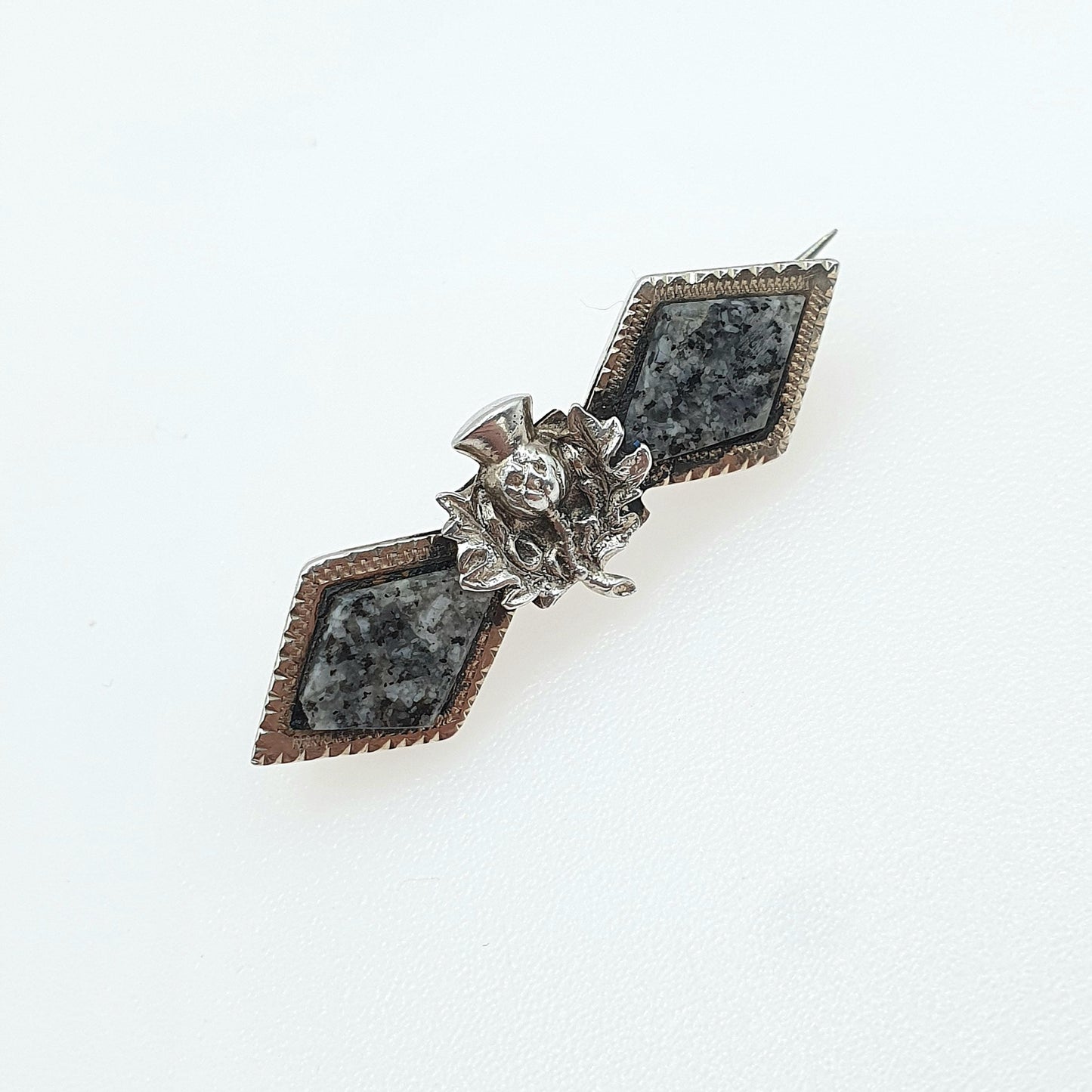 Antique Sterling Silver Thistle Aberdeenshire Granite Brooch Scottish Flower Scotland Jewelry Jewellery Unisex Mens Womens