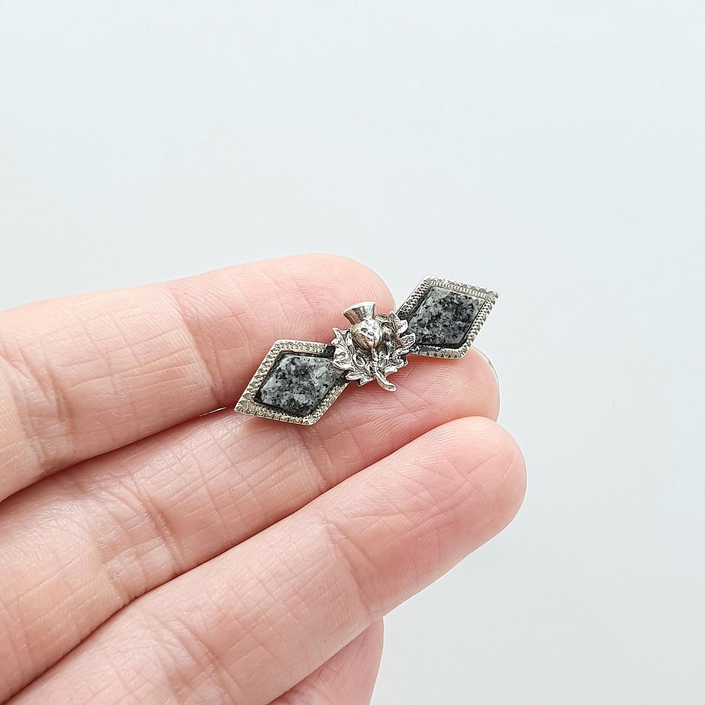 Antique Sterling Silver Thistle Aberdeenshire Granite Brooch Scottish Flower Scotland Jewelry Jewellery Unisex Mens Womens