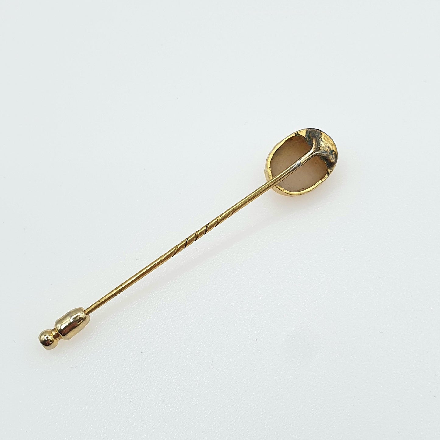 Antique Victorian Gold Gilt Cameo Stick Pin Hand Carved Shell Lapel Pin Jacket Mens Gents Vintage Jewelry