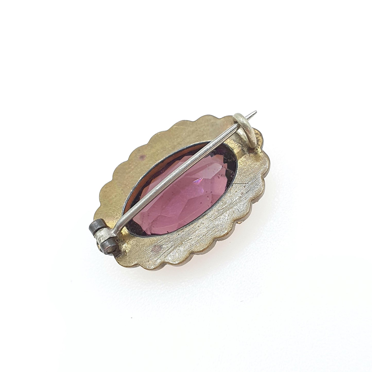 Antique Victorian Gold Gilt Amethyst Paste & Faux Seed Pearl Brooch Oval Cut Purple Womens Ladies Vintage Jewelry Jewellery