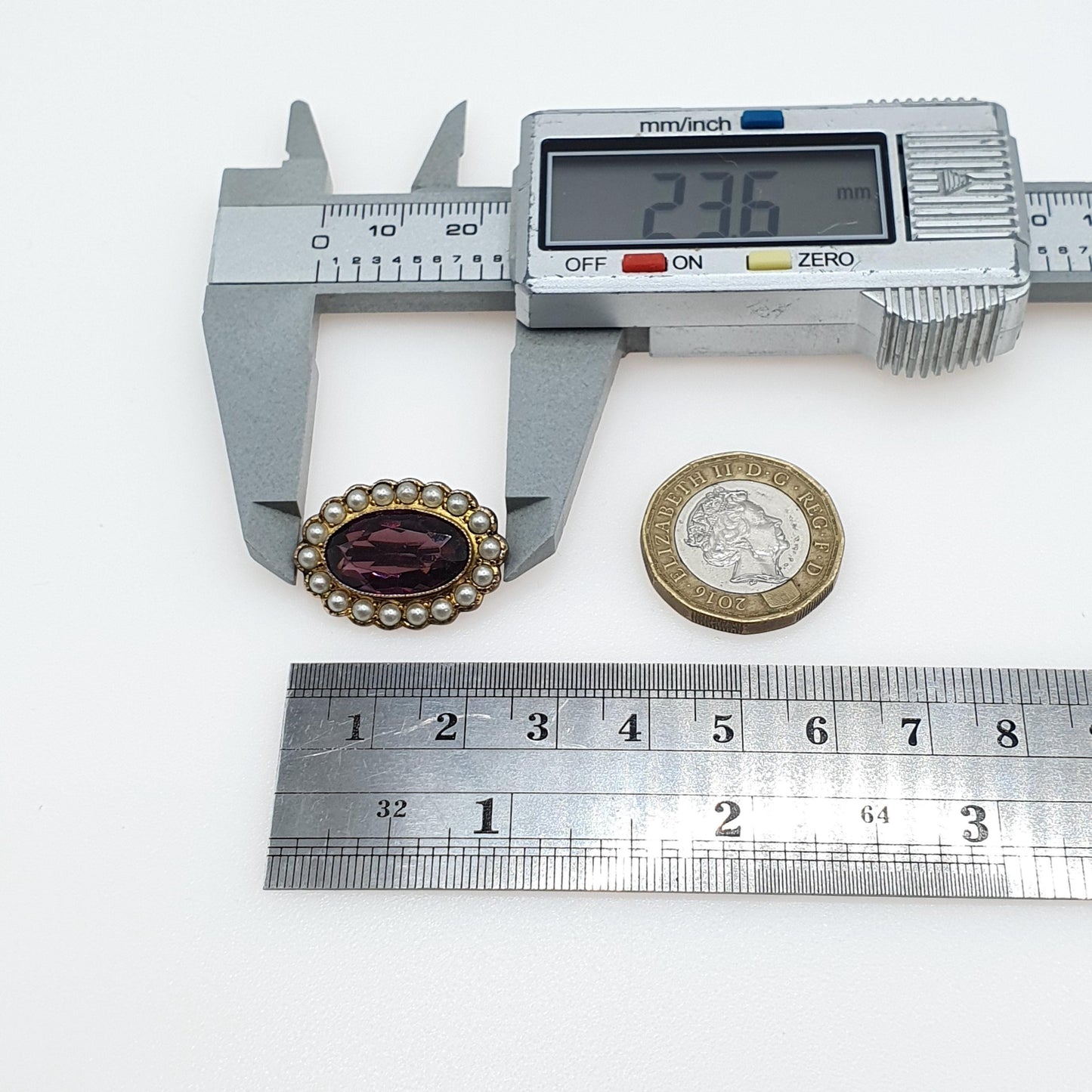 Antique Victorian Gold Gilt Amethyst Paste & Faux Seed Pearl Brooch Oval Cut Purple Womens Ladies Vintage Jewelry Jewellery