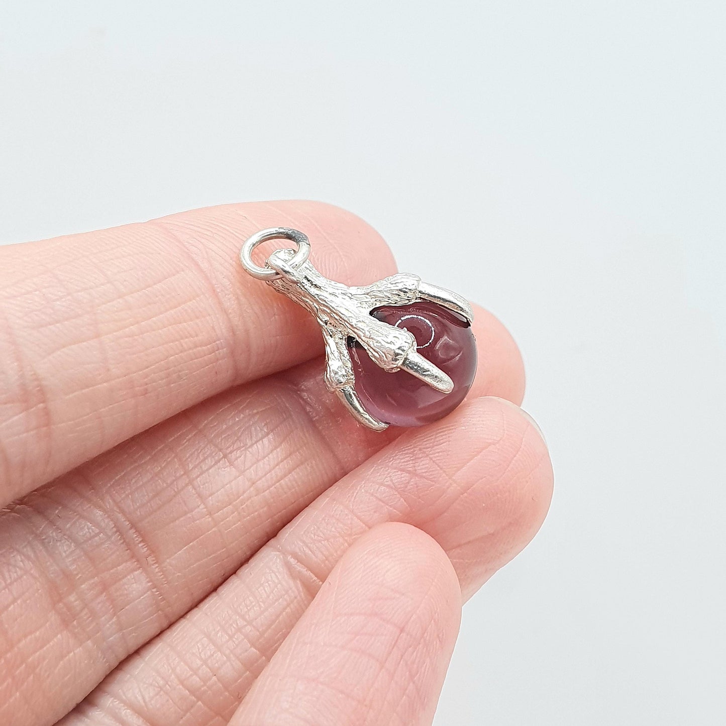 Vintage Solid Silver Amethyst Crystal Eagle Claw & Ball Pendant Charm Necklace Womens Mens Unisex Jewelry Jewellery