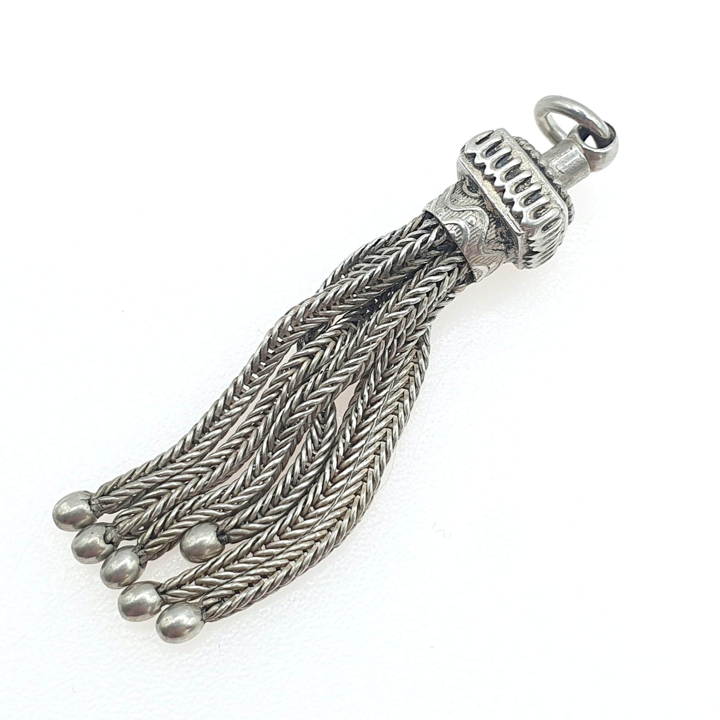 Antique Victorian Solid Silver Tassel Fob Pendant Square Shape Albertina Chain Fob Charm Foxtail Mens Womens Jewellery Jewelry