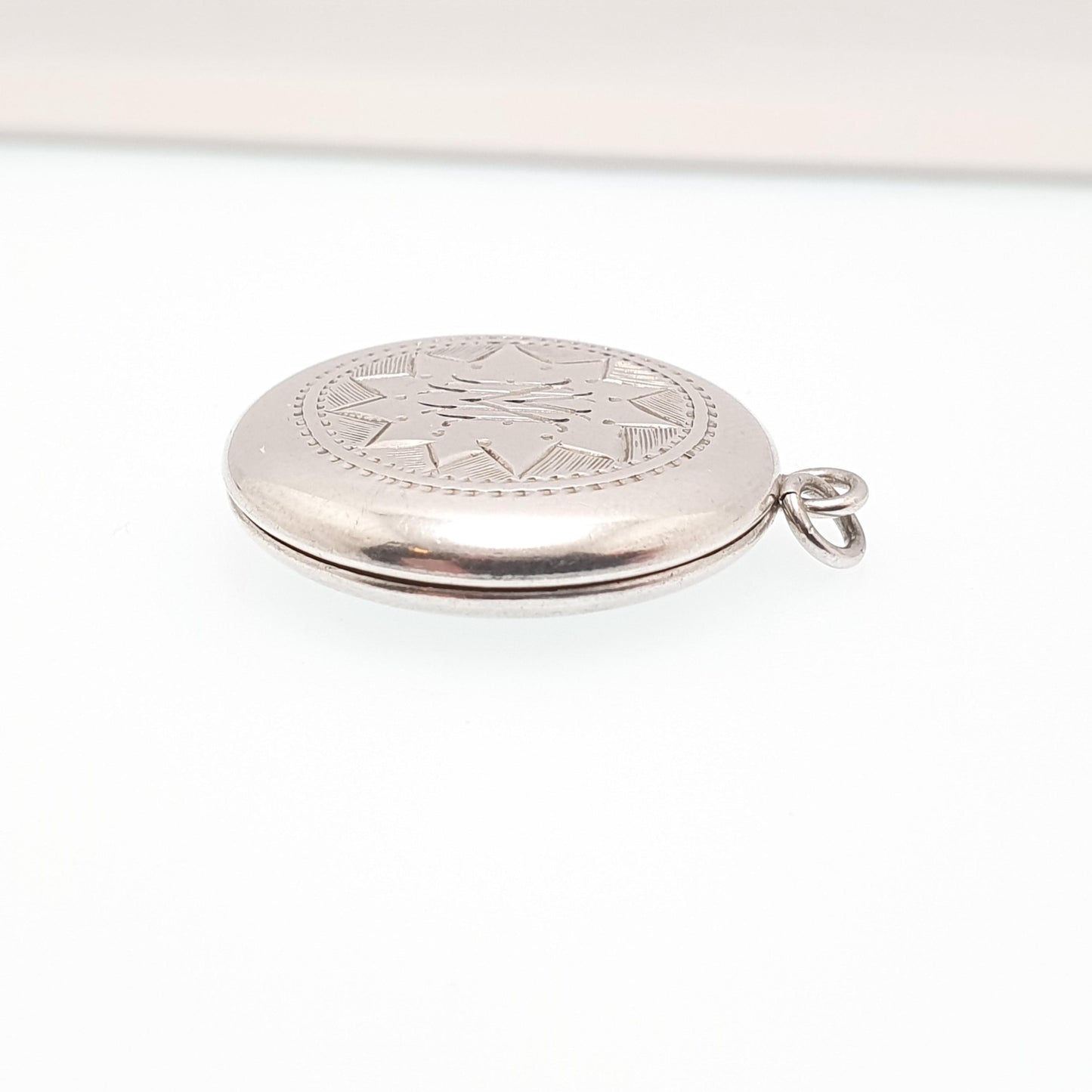 1940s Vintage "M" Sterling Silver Locket Necklace Pendant Initial Letter Name Engraved Womens Mens Jewelry Jewellery