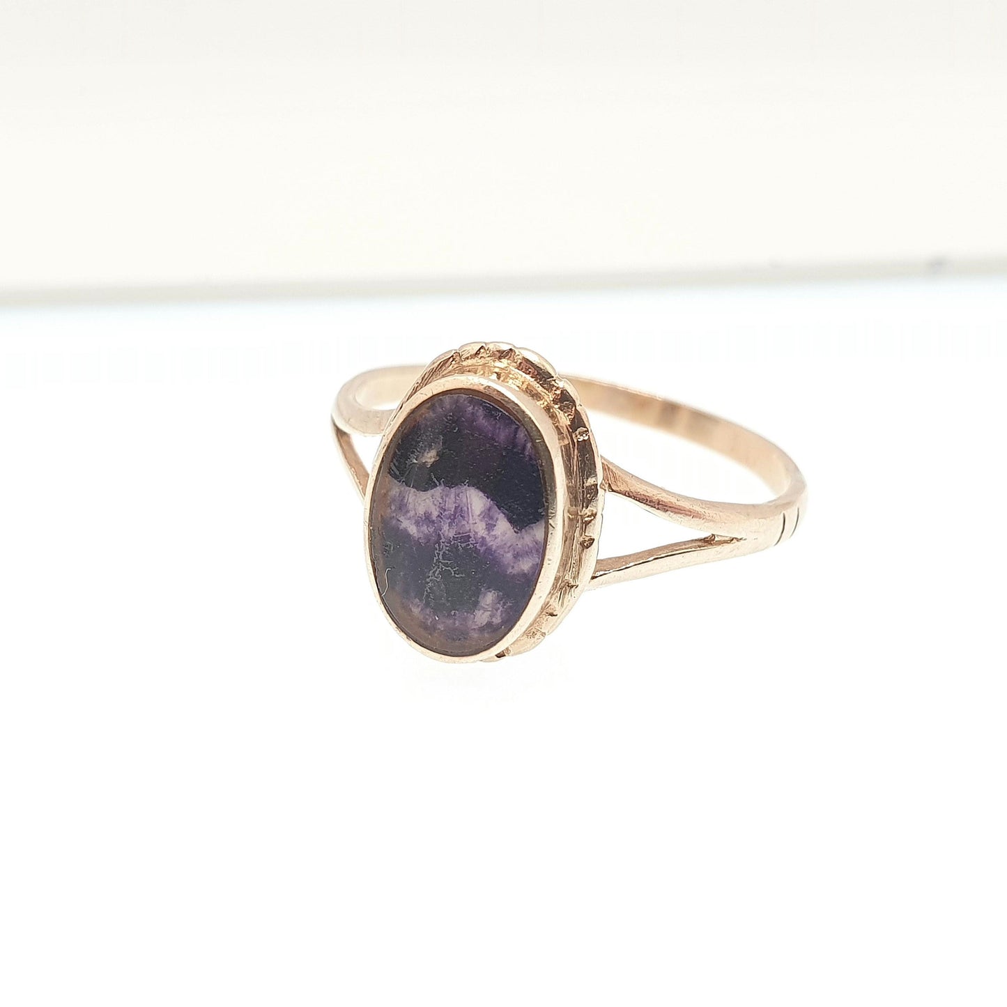 Vintage 9ct Gold Blue John Ring Solid 9k 9kt 375 Yellow Signet Cabochon Oval Fluorite Bleu Jaune Womens Rare Gemstone Jewelry Jewellery