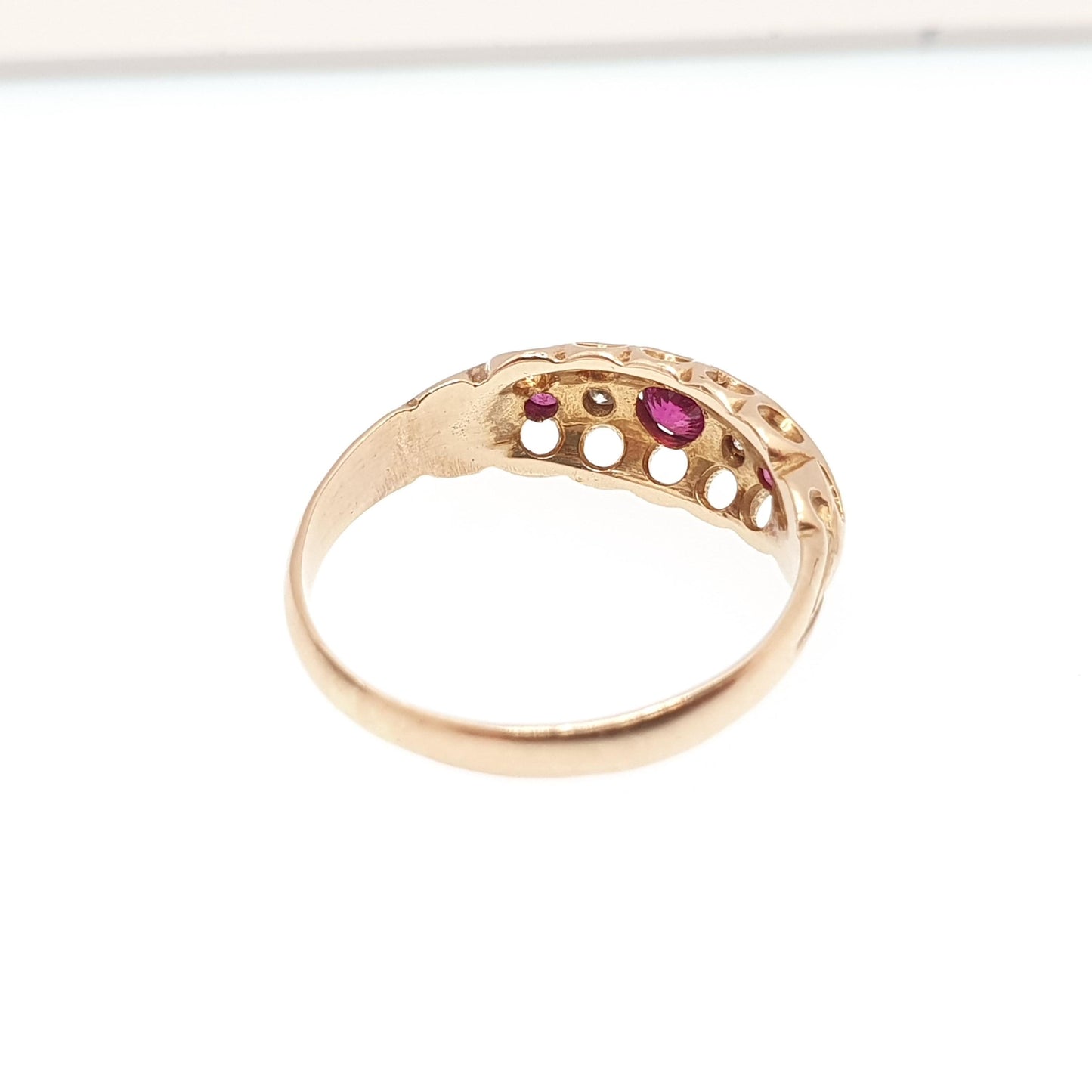 Antique 18ct Gold Ruby & Diamond Ring Edwardian 18k Solid 750 Boat 1905 Hallmark Old Cut Womens Vintage Jewelry